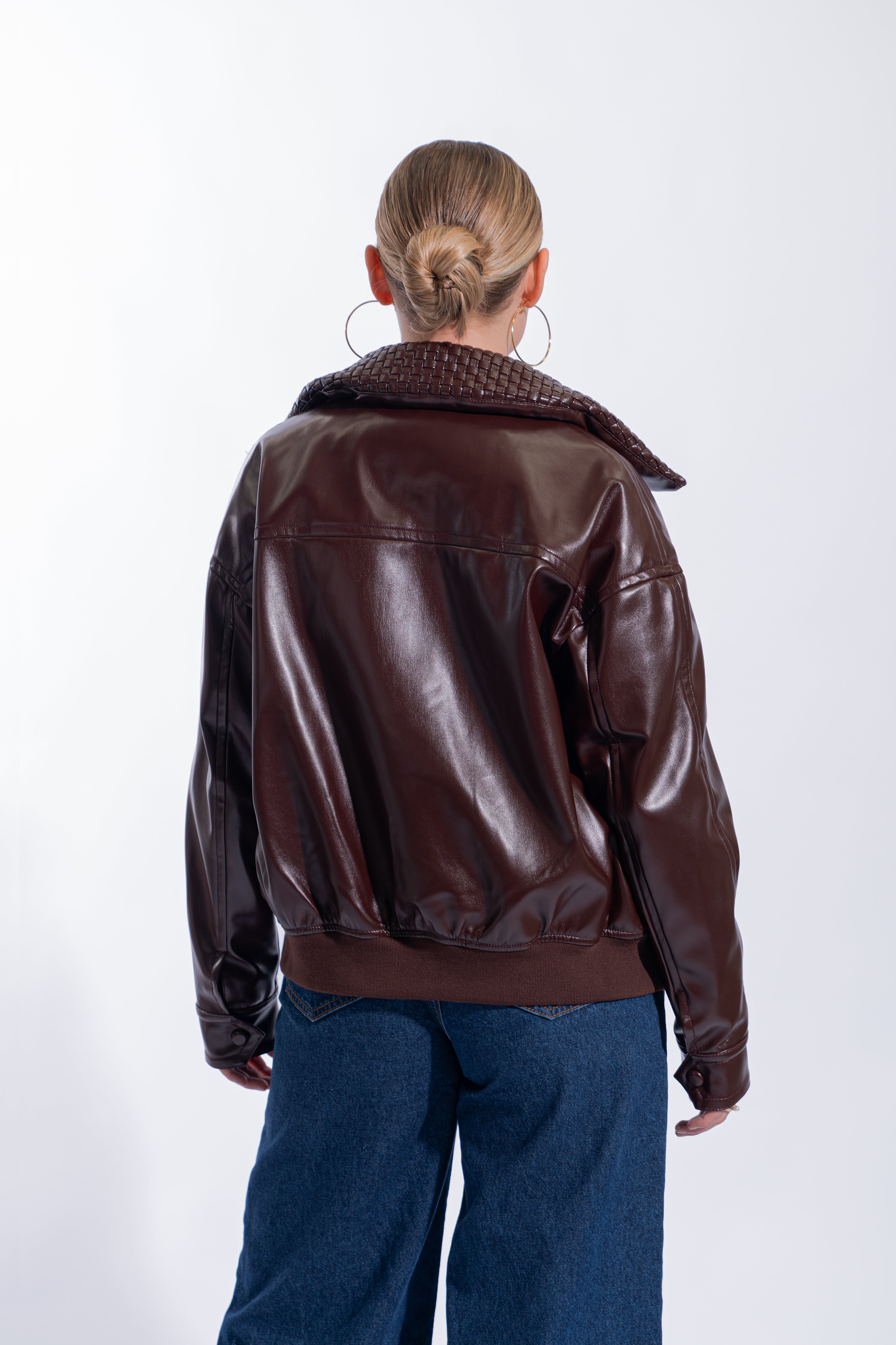 Casaca Leather Cuello Textura - Burgundy