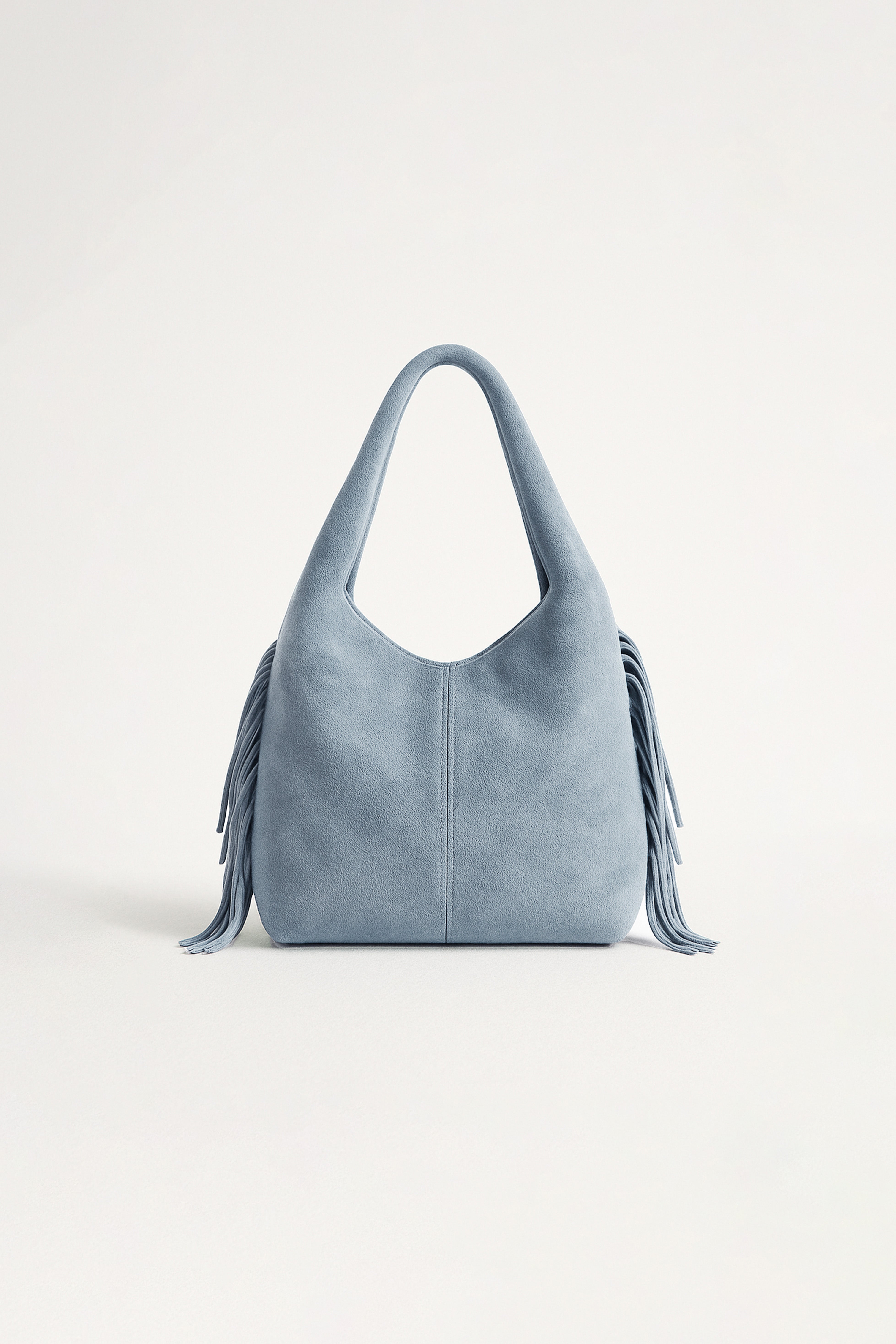 Bolso Boho Grande con Flecos - Celeste