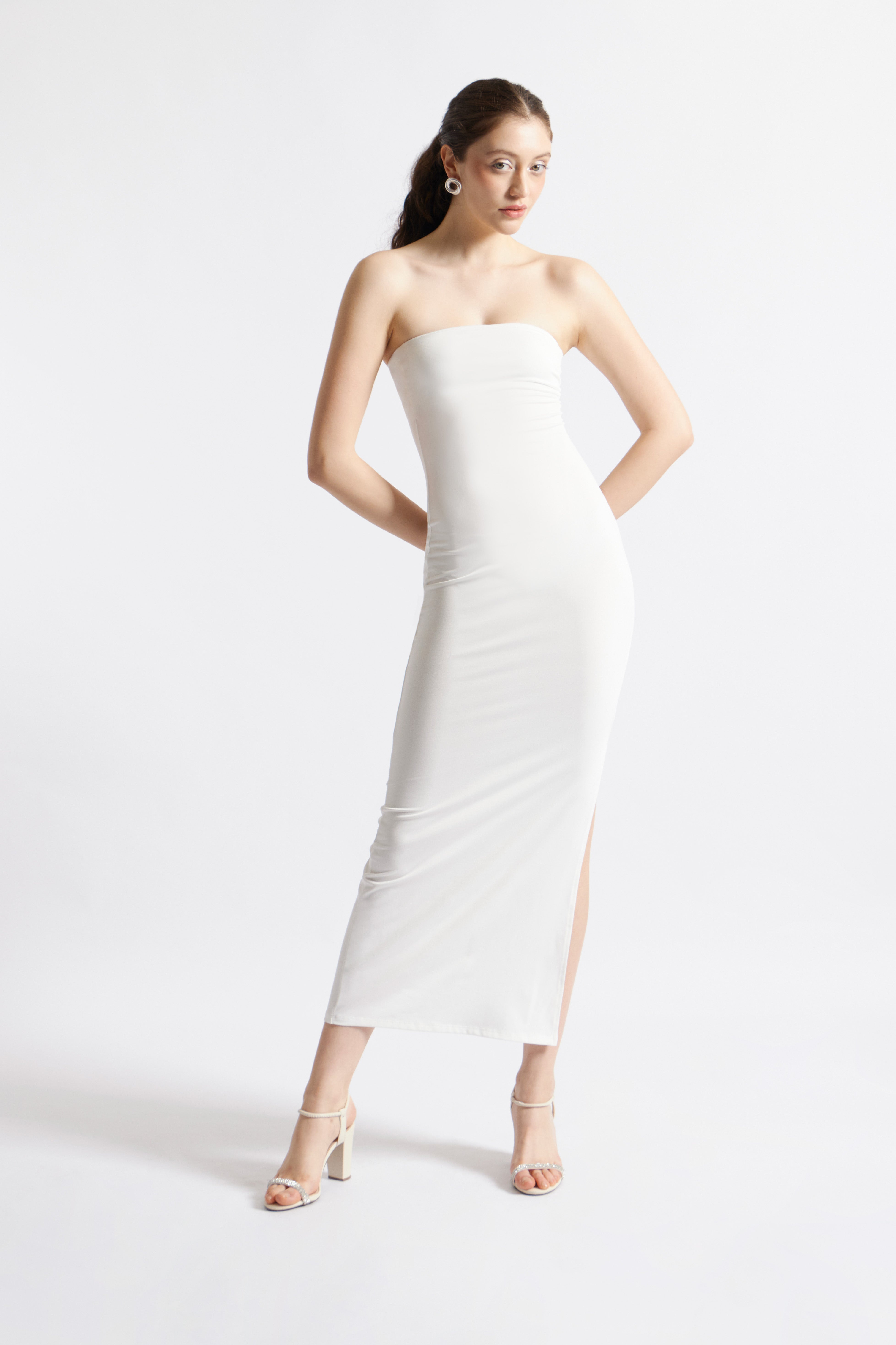 Vestido Recto Strapless - Perla
