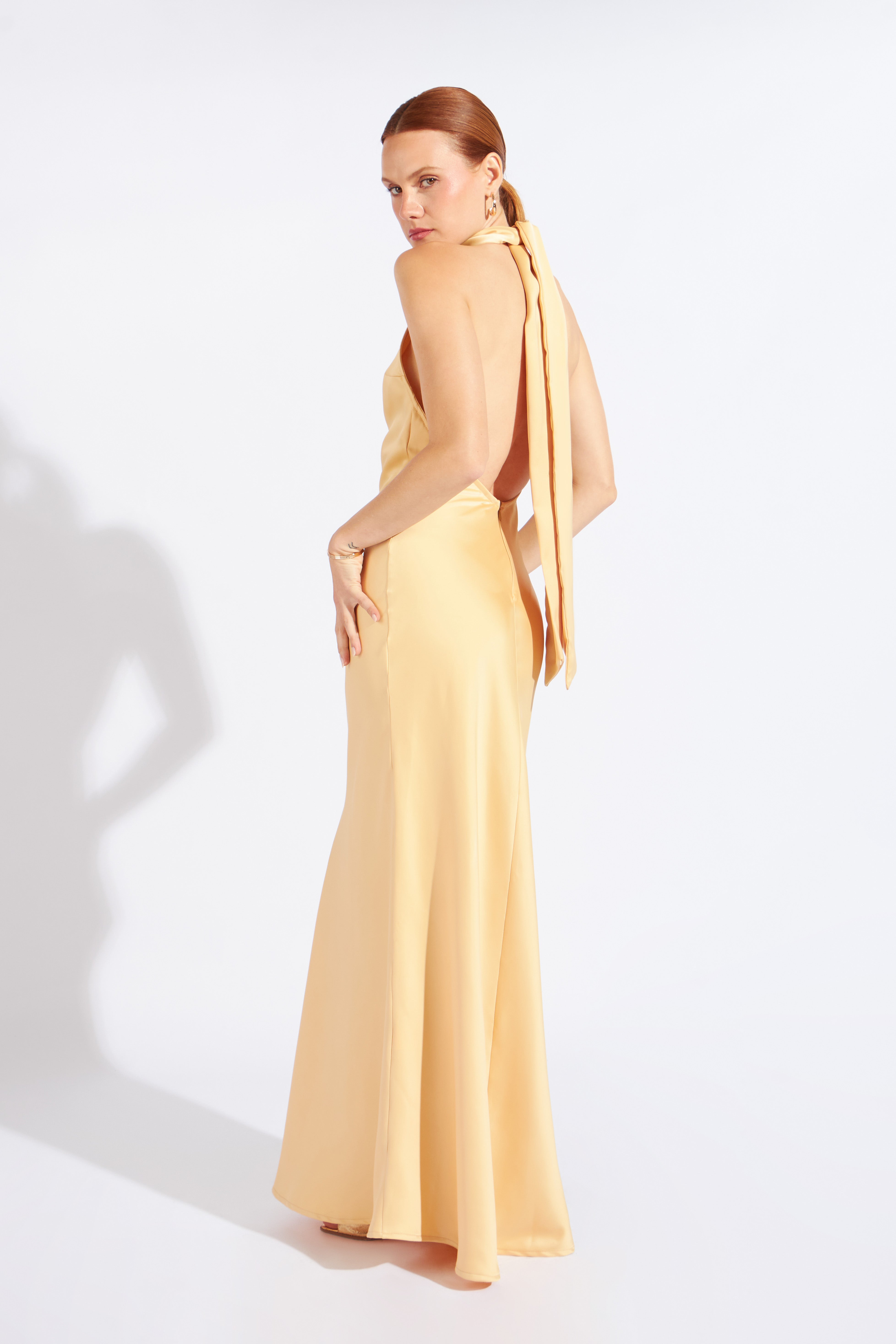 Vestido Largo Cuello Halter - Maíz