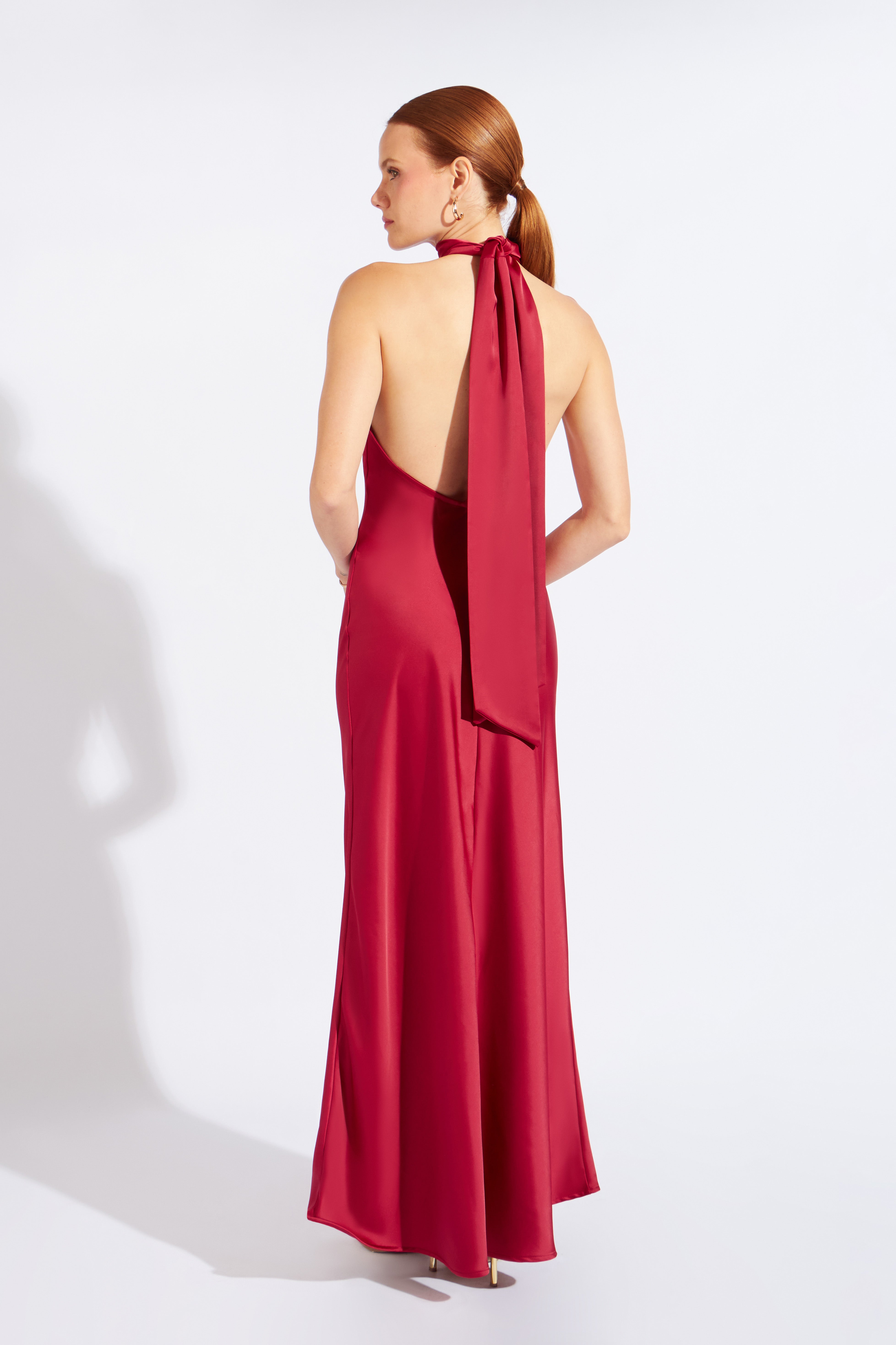 Vestido Largo Cuello Halter - Vino