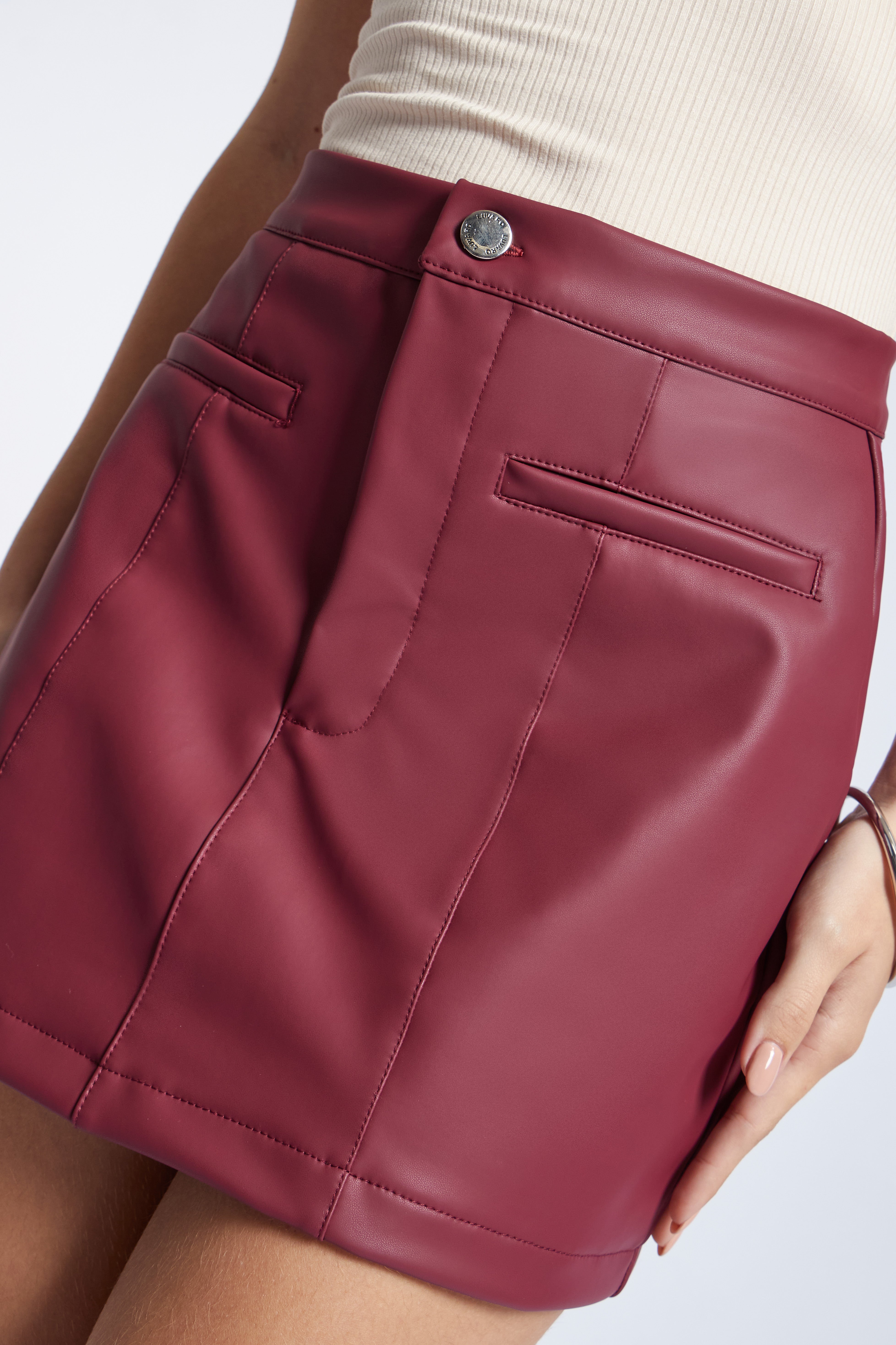 Falda Leather Mini - Vino