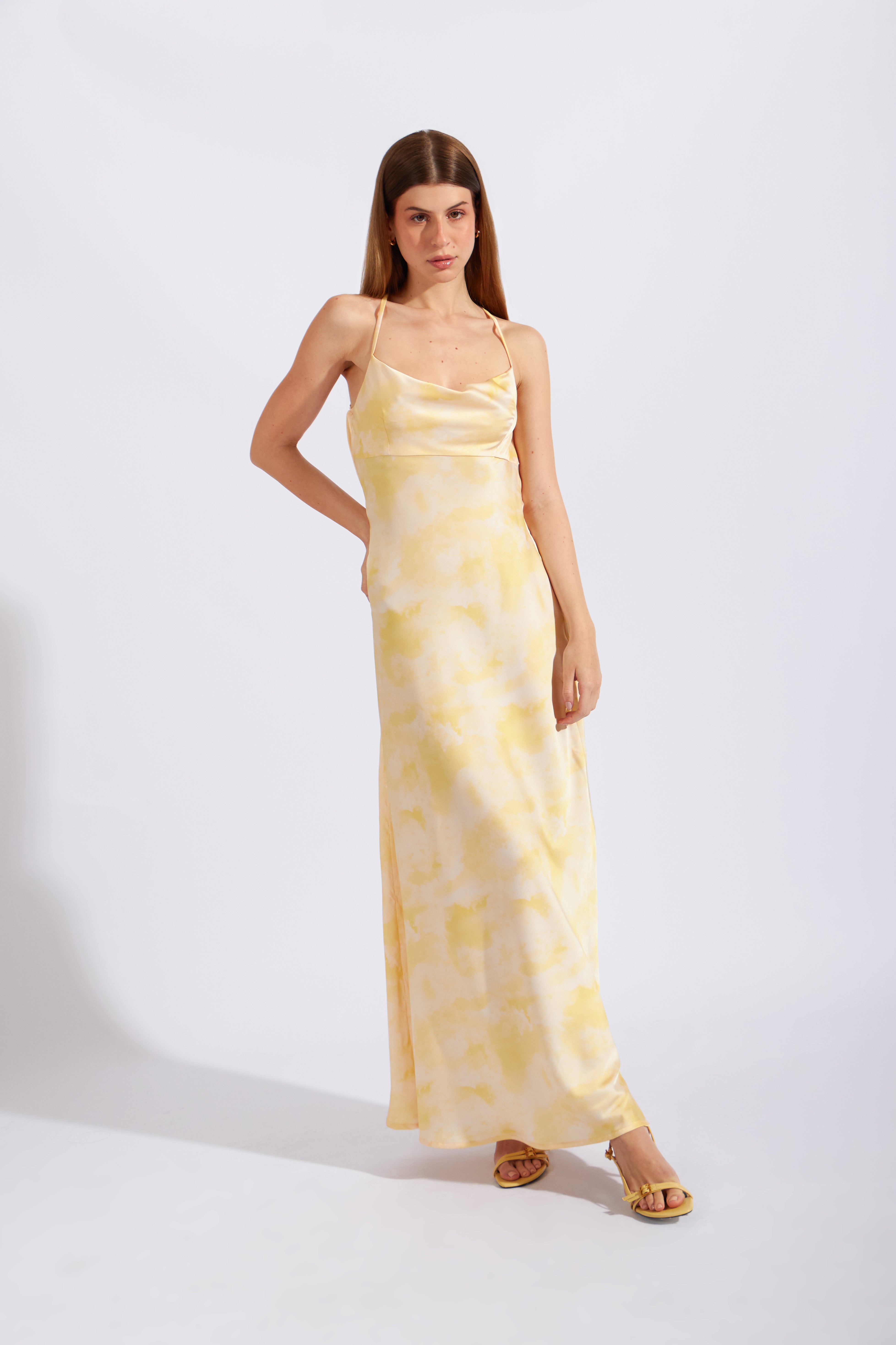 Vestido Satinado Acuarela - Amarillo Acuarela