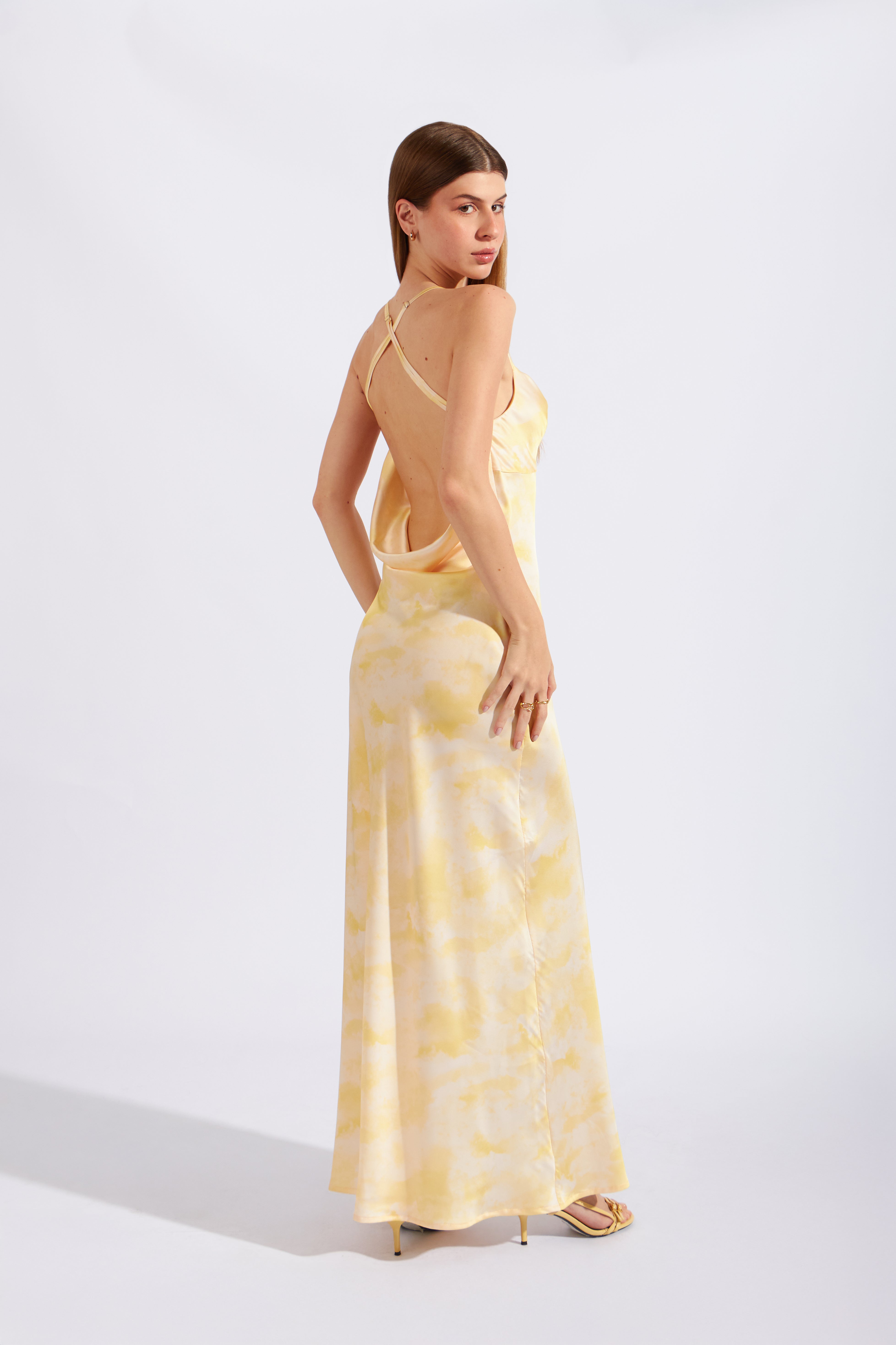 Vestido Satinado Acuarela - Amarillo Acuarela