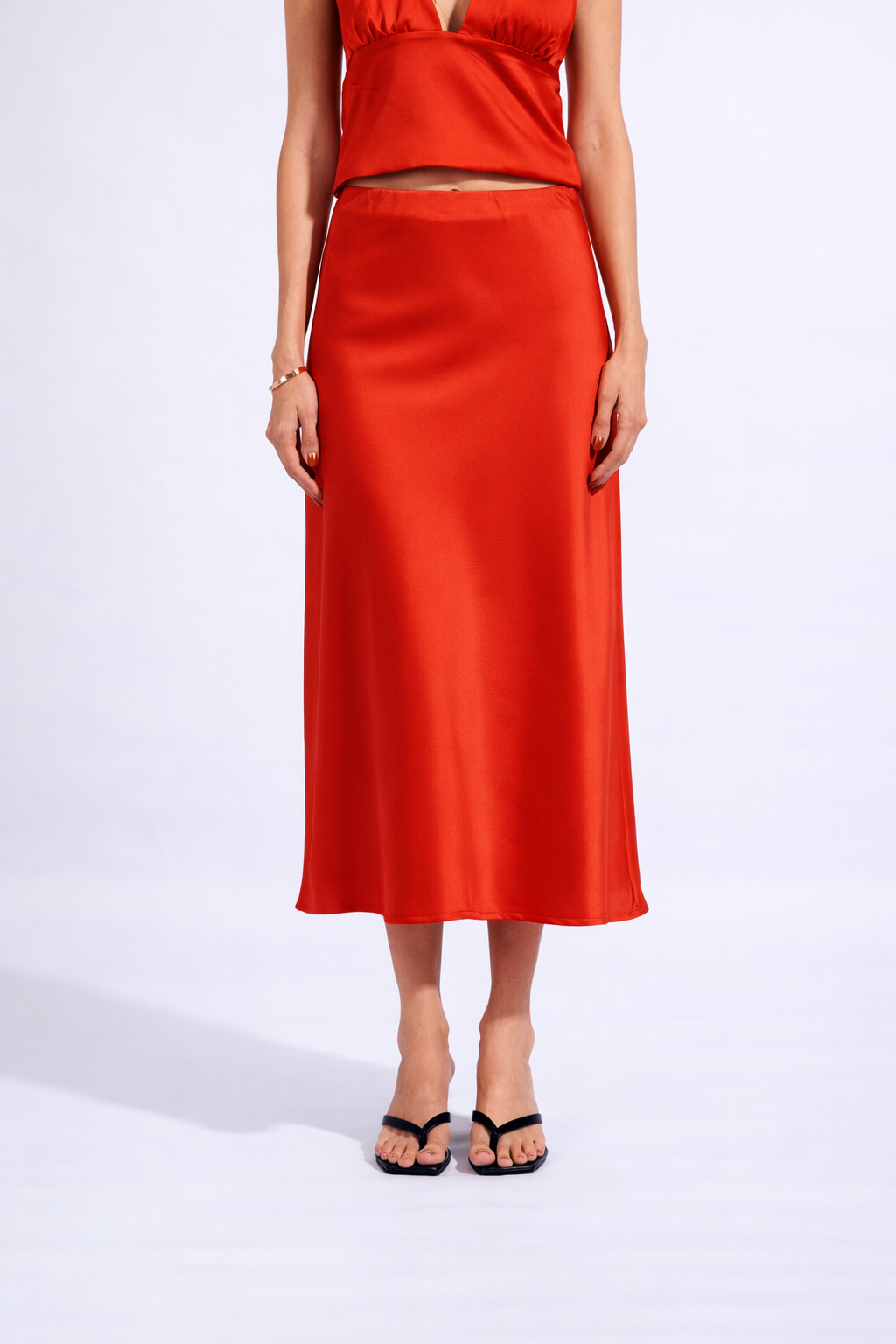 Falda Satinada Fluida - Rojo