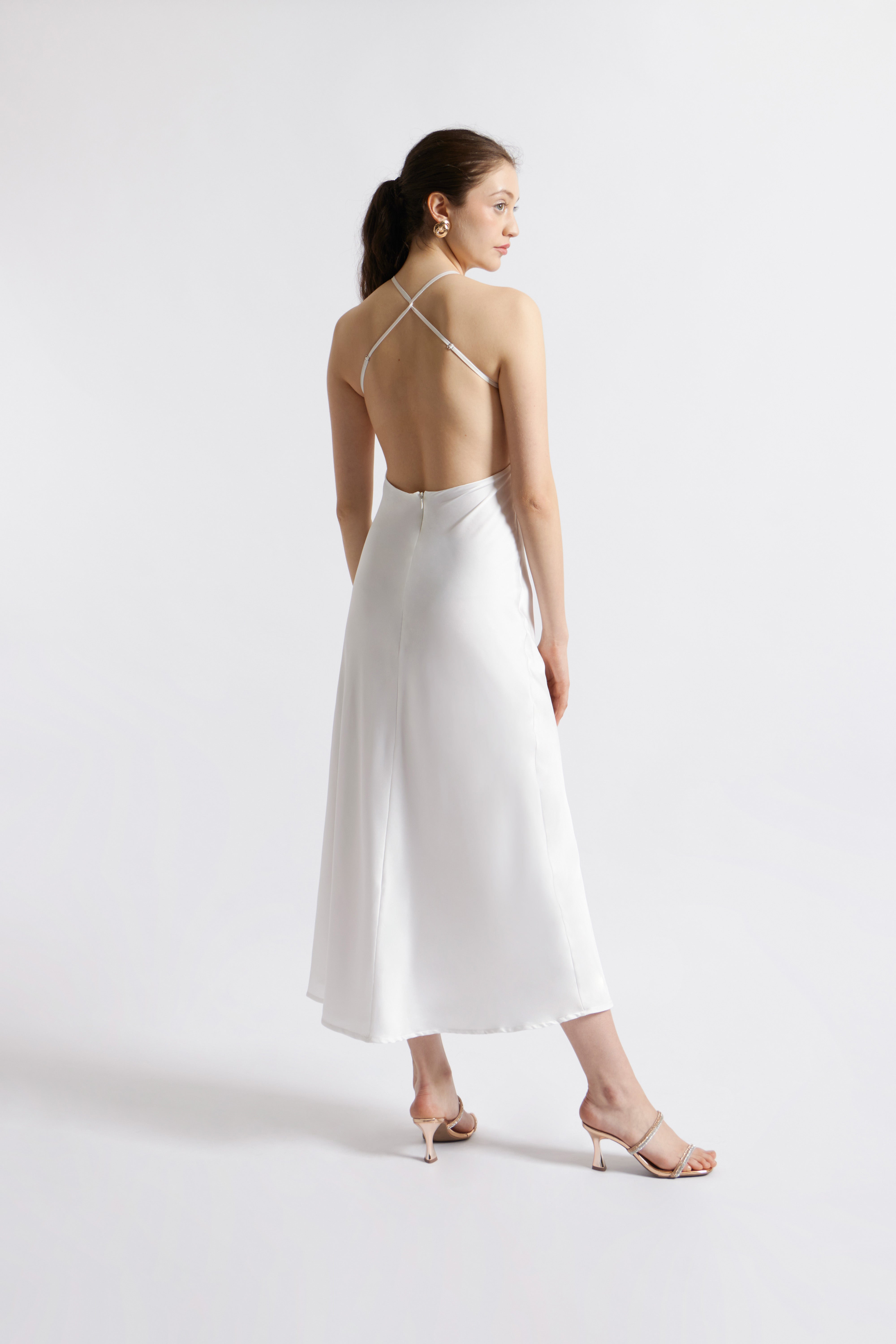 Vestido Lencero Satinado - Perla