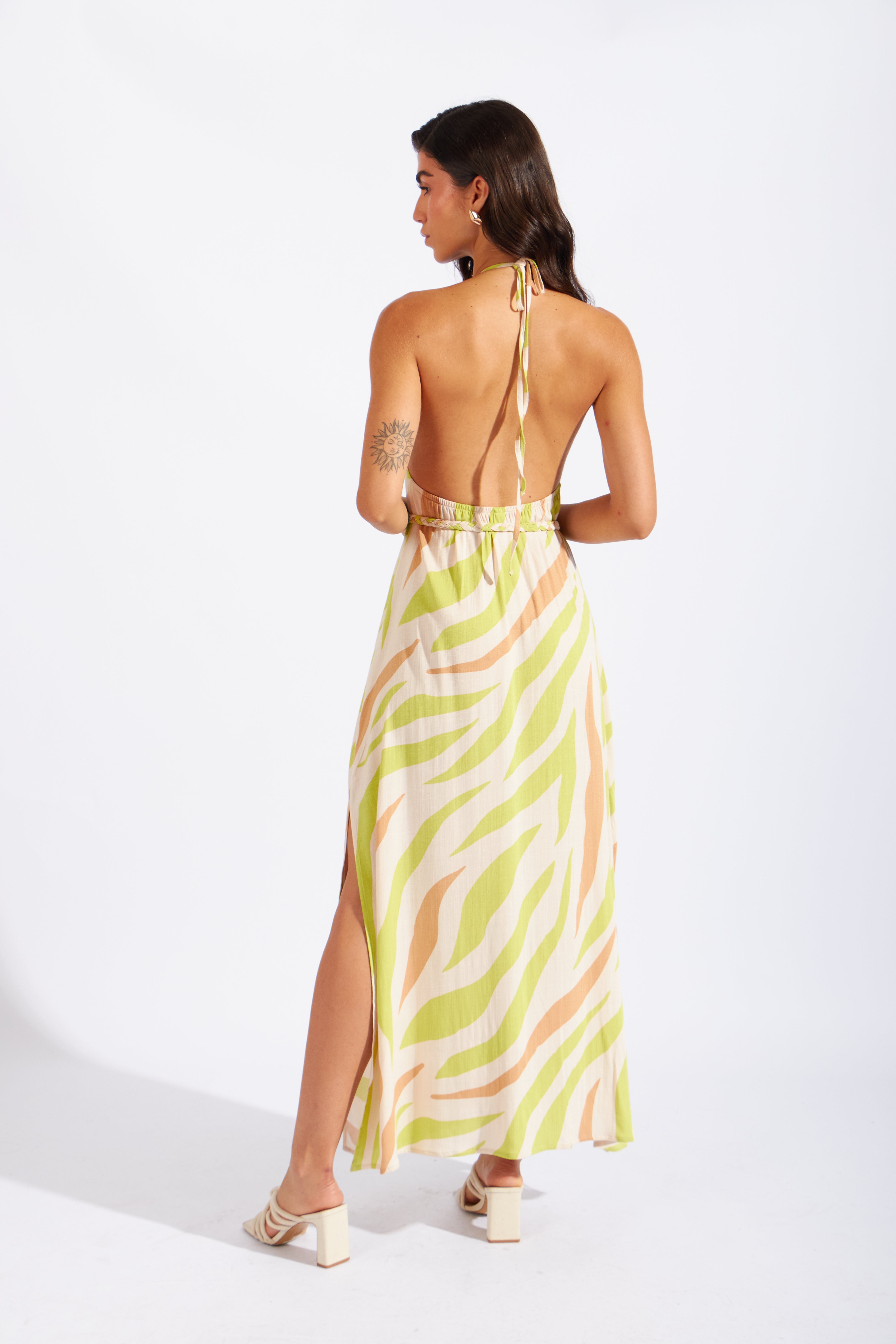 Vestido Halter Estampado - Beige