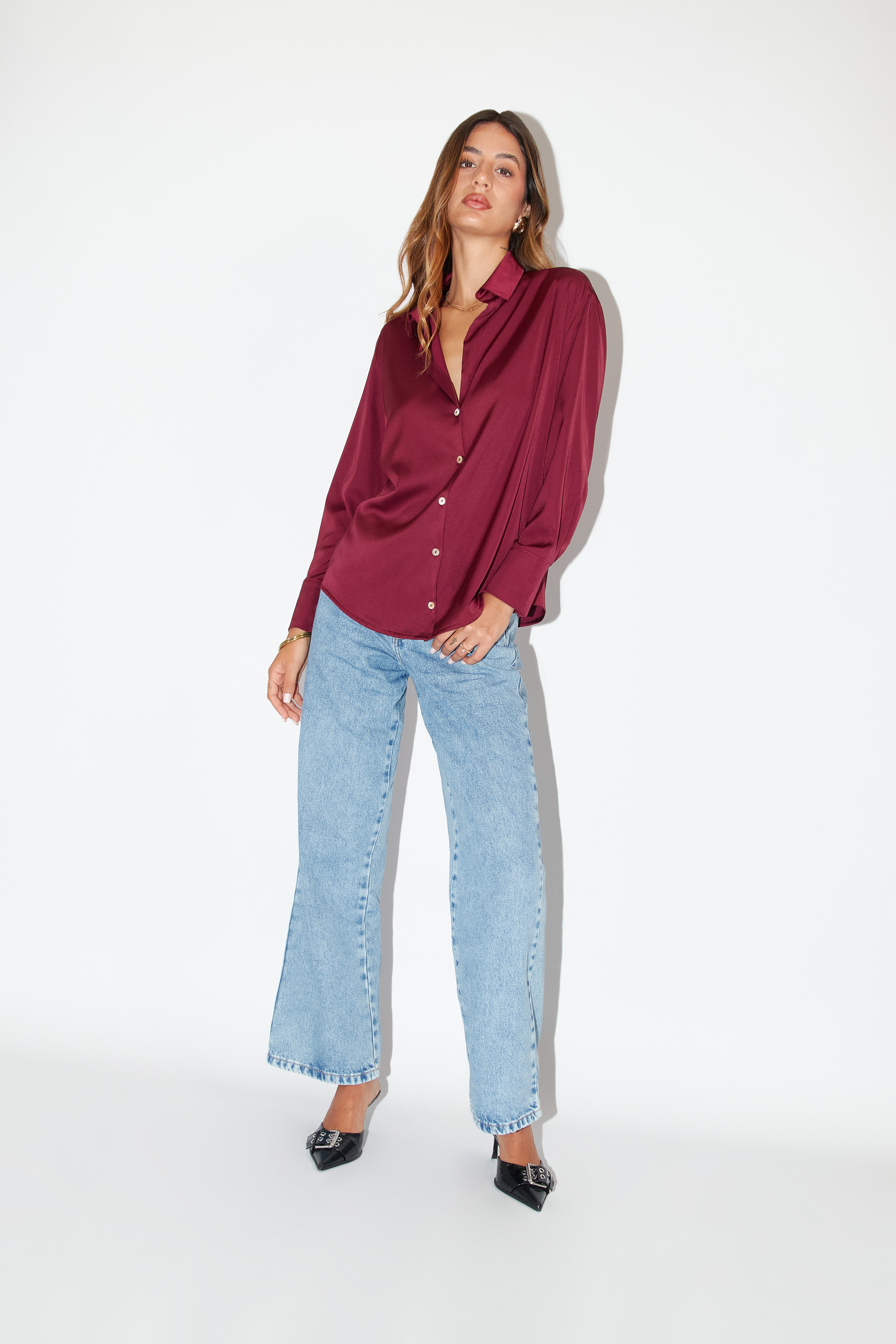 Blusa Básica Satinada - Burgundy