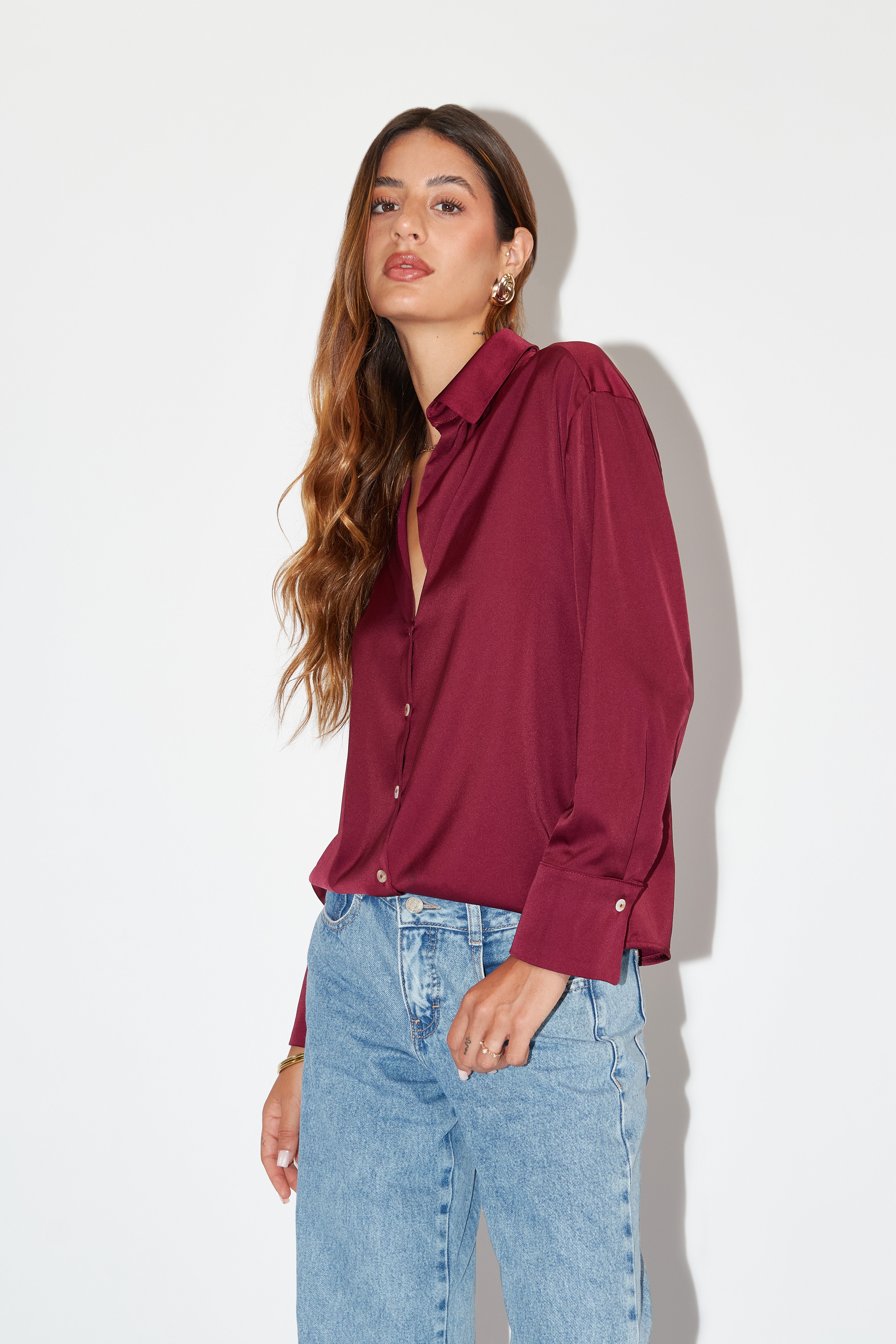Blusa Básica Satinada - Burgundy