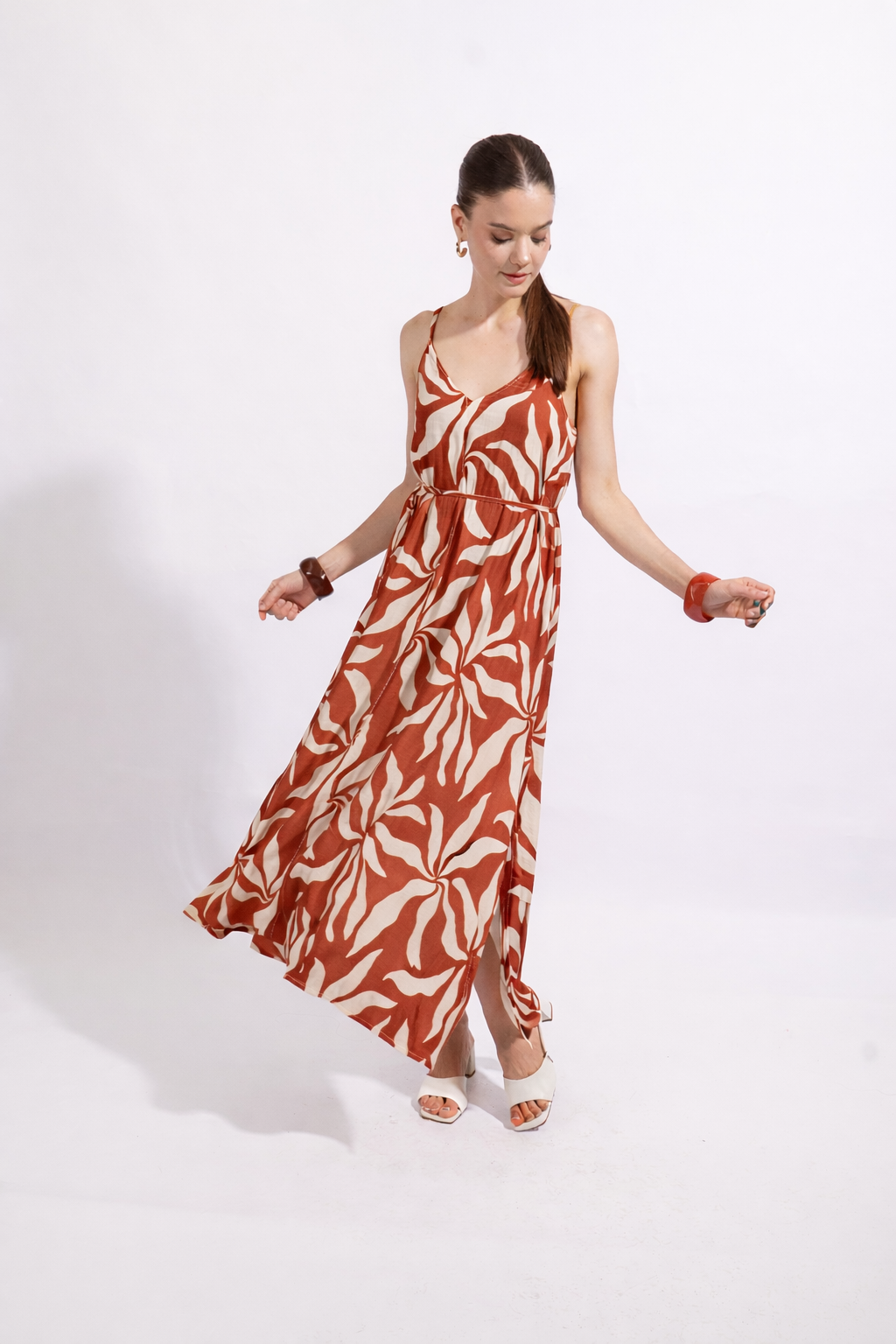 Vestido Tiras Estampado - Lacre