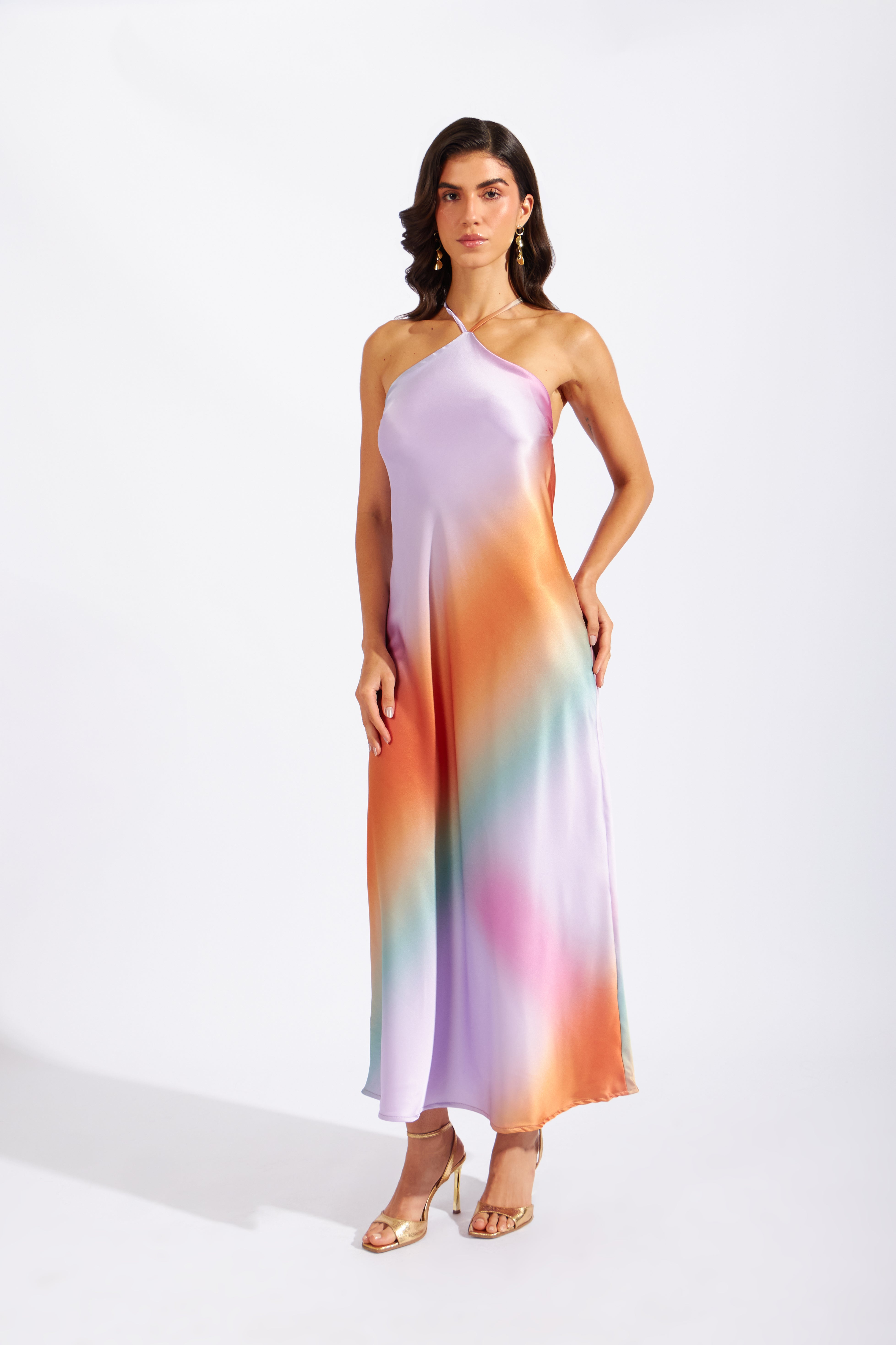 Vestido Satinado Arcoiris - Multifucsia