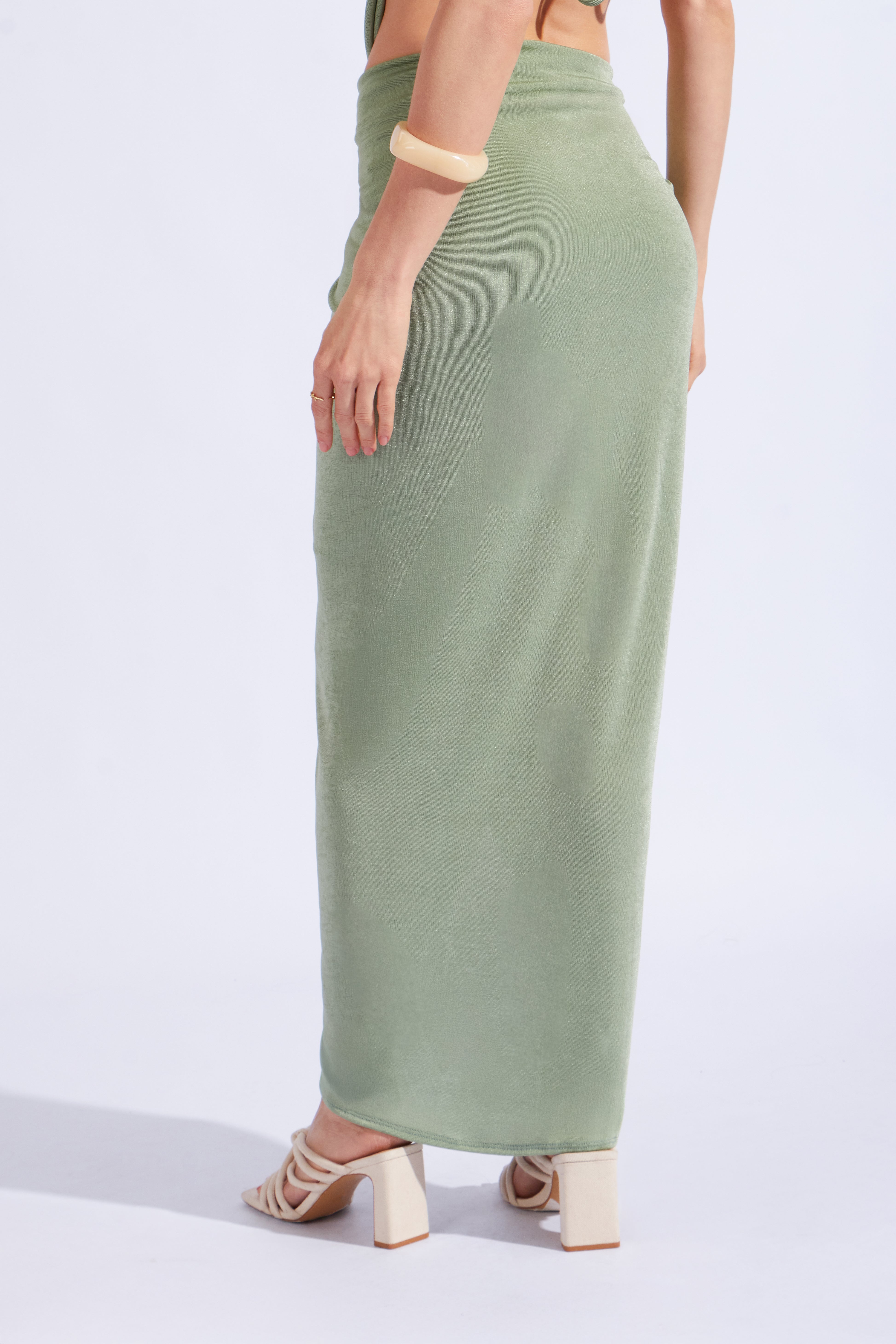 Falda Midi Drapeada - Verde Agua