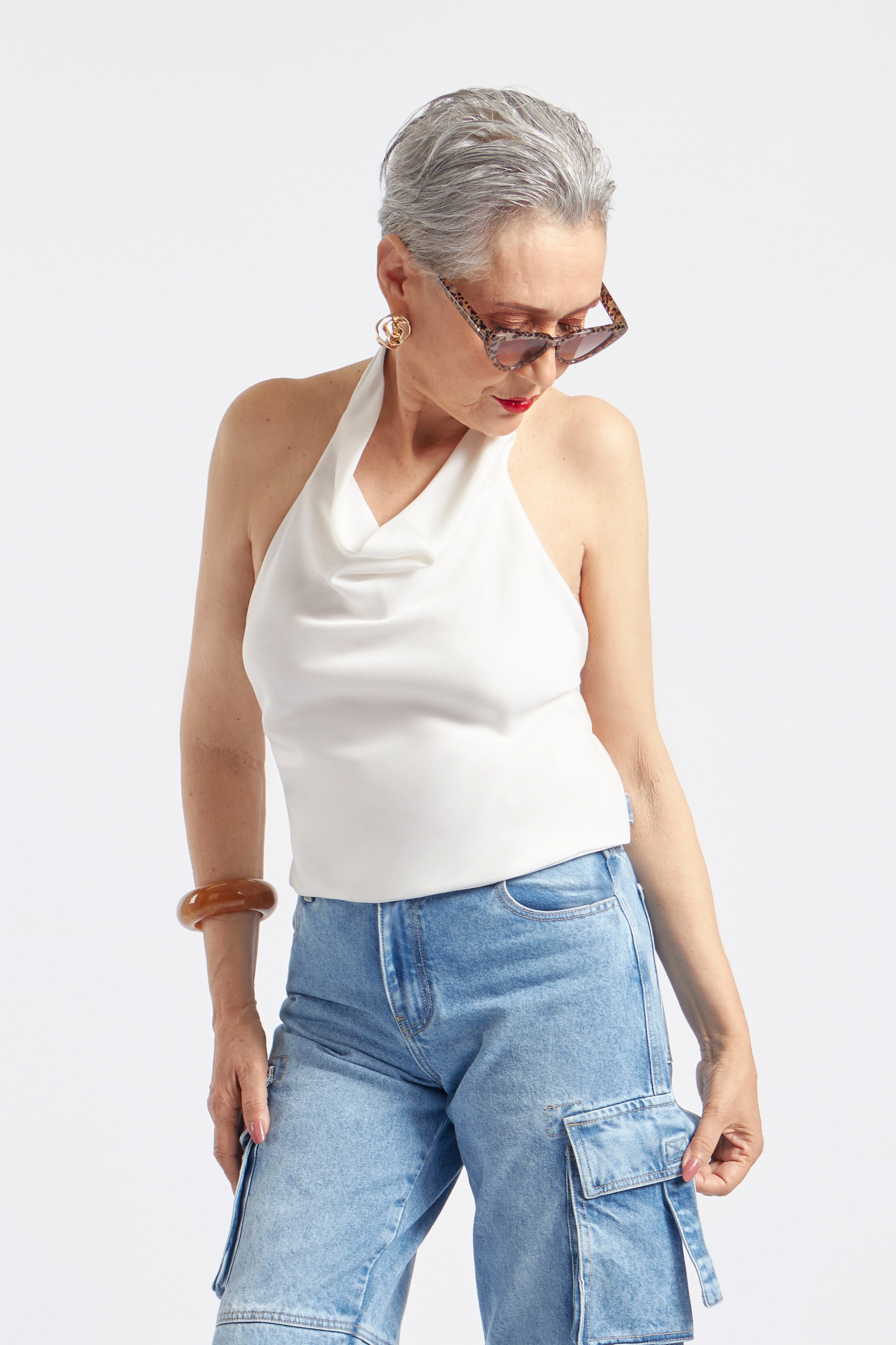 Blusa Halter Satinada - Perla