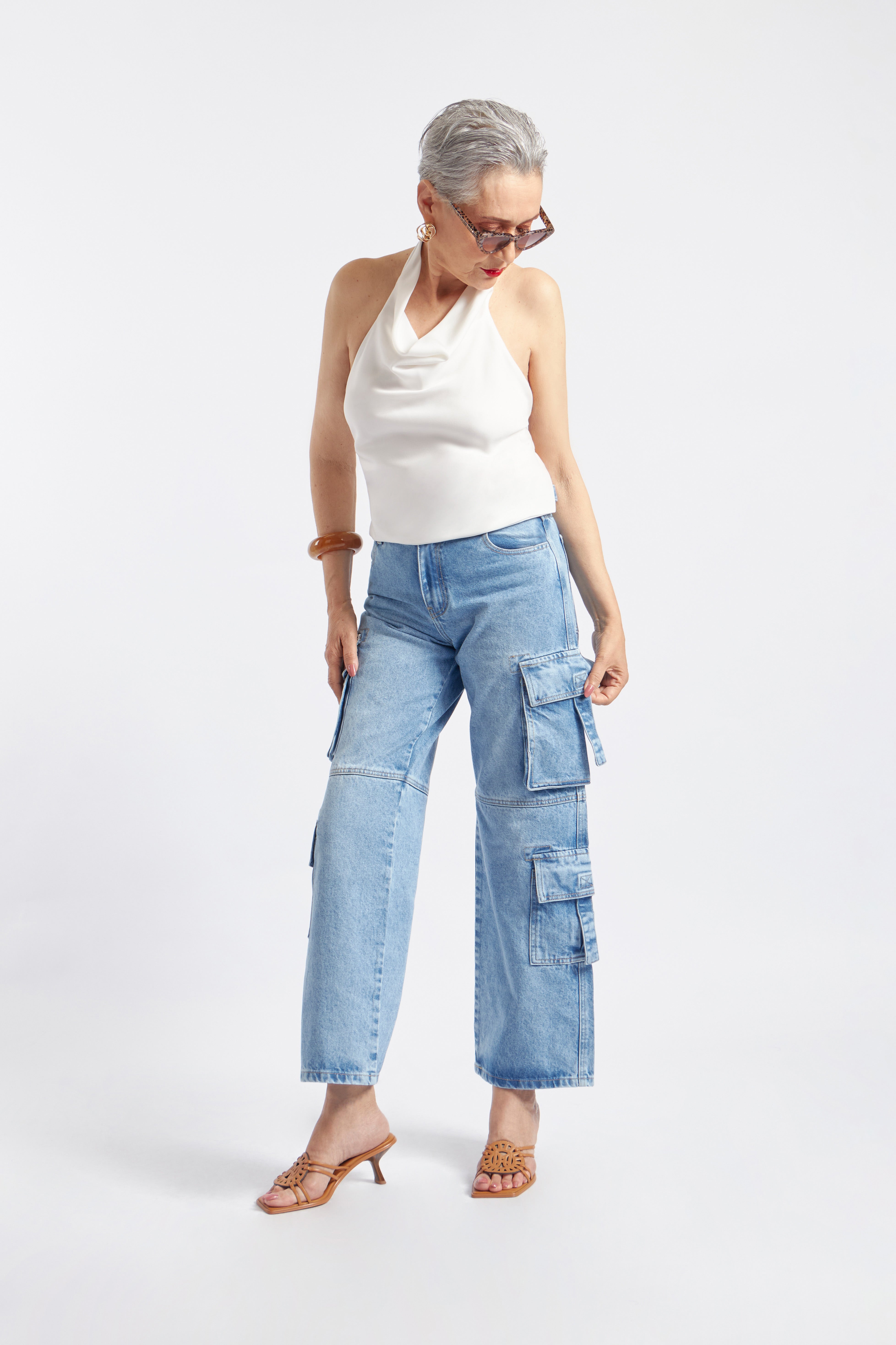 Pant Denim Cargo - Celeste