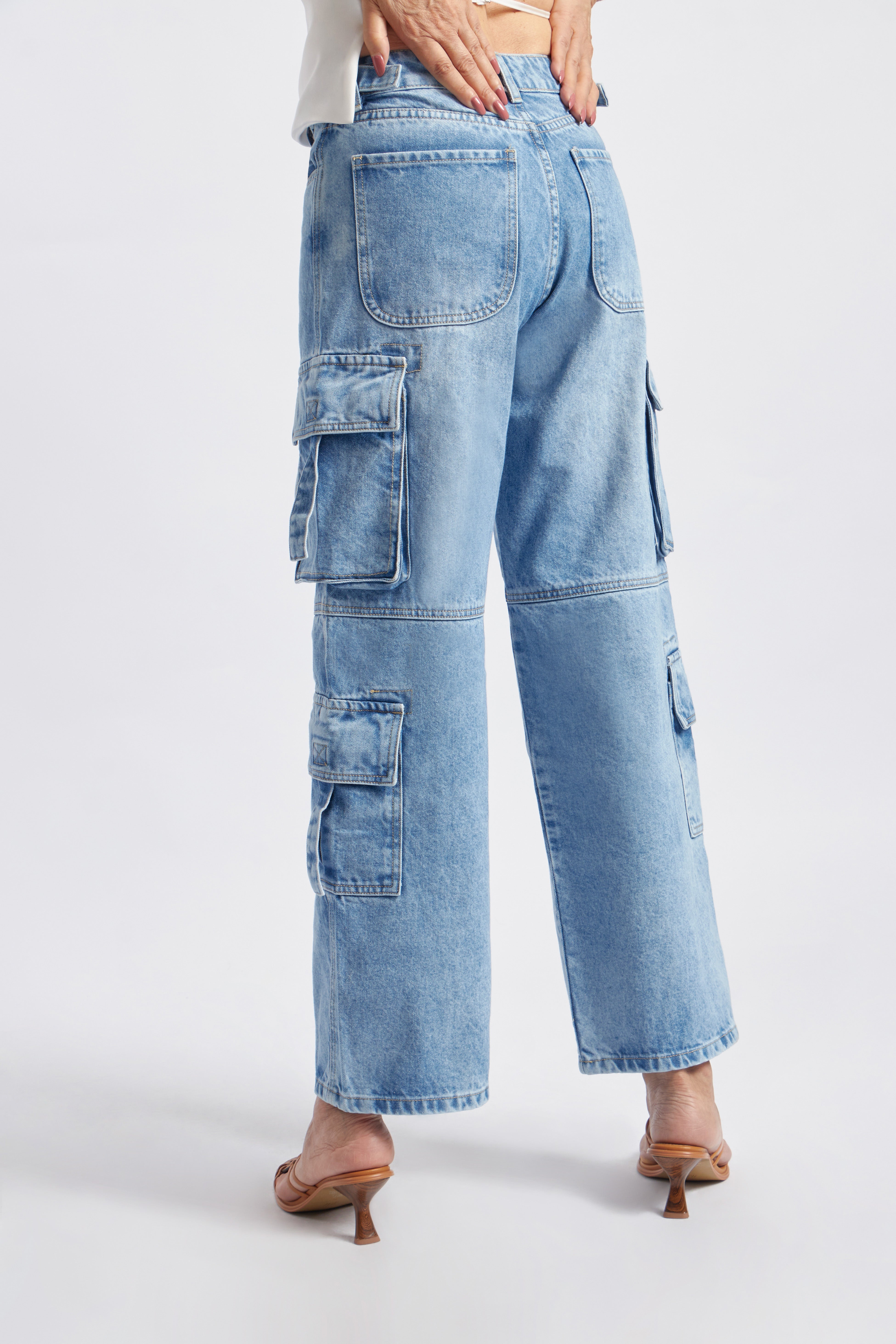 Pant Denim Cargo - Celeste