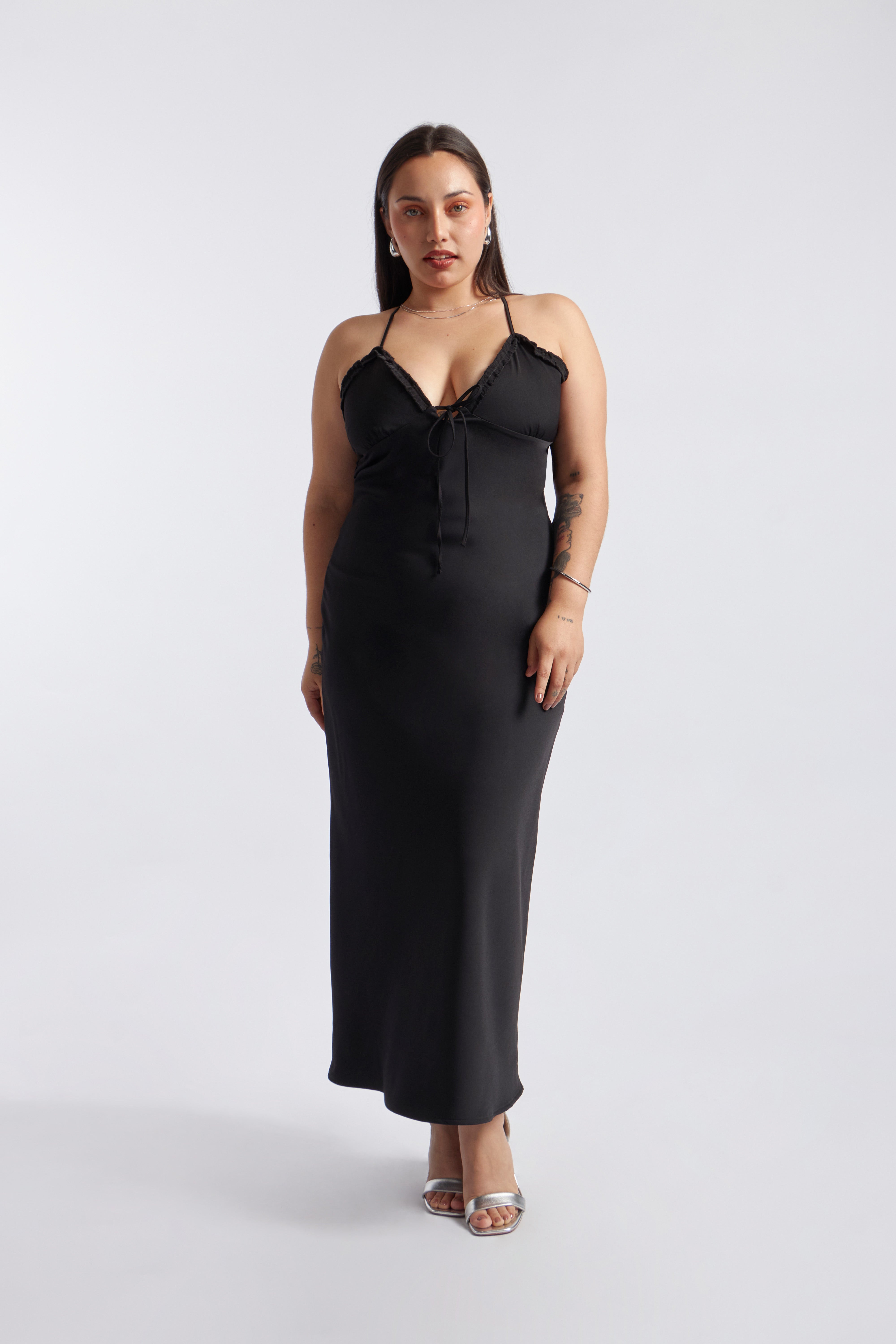 Vestido Satinado Lencero - Negro