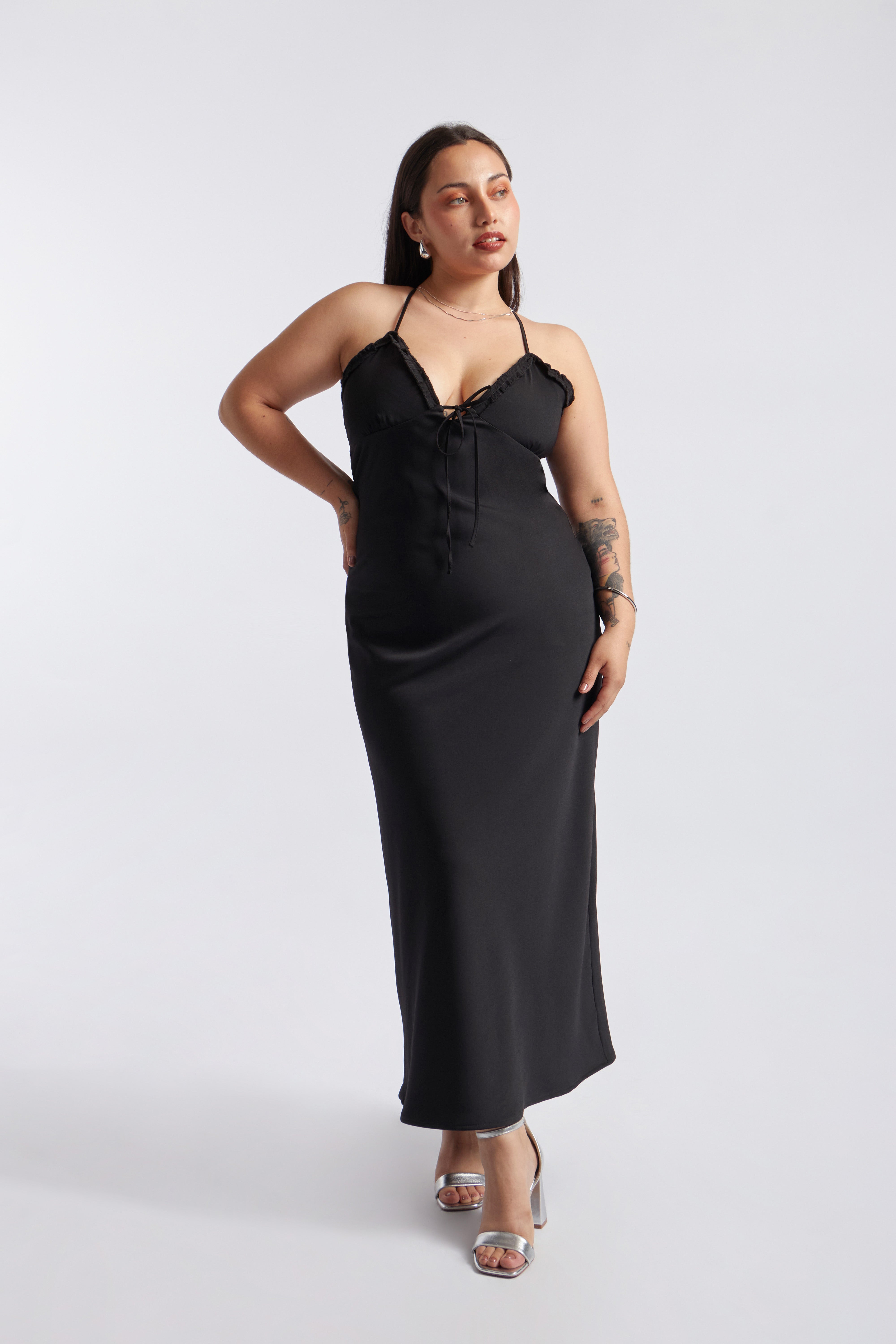 Vestido Satinado Lencero - Negro