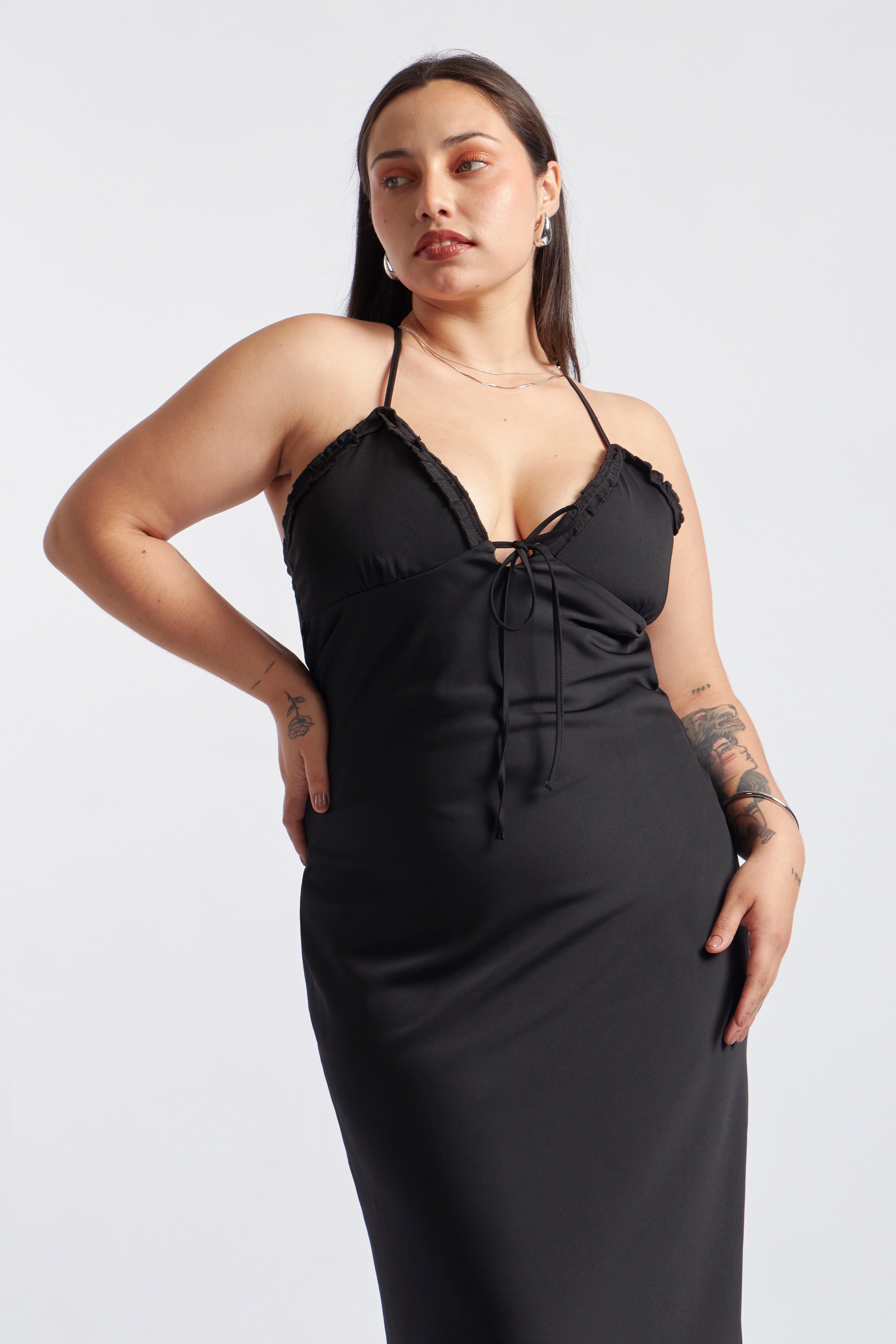 Vestido Satinado Lencero - Negro