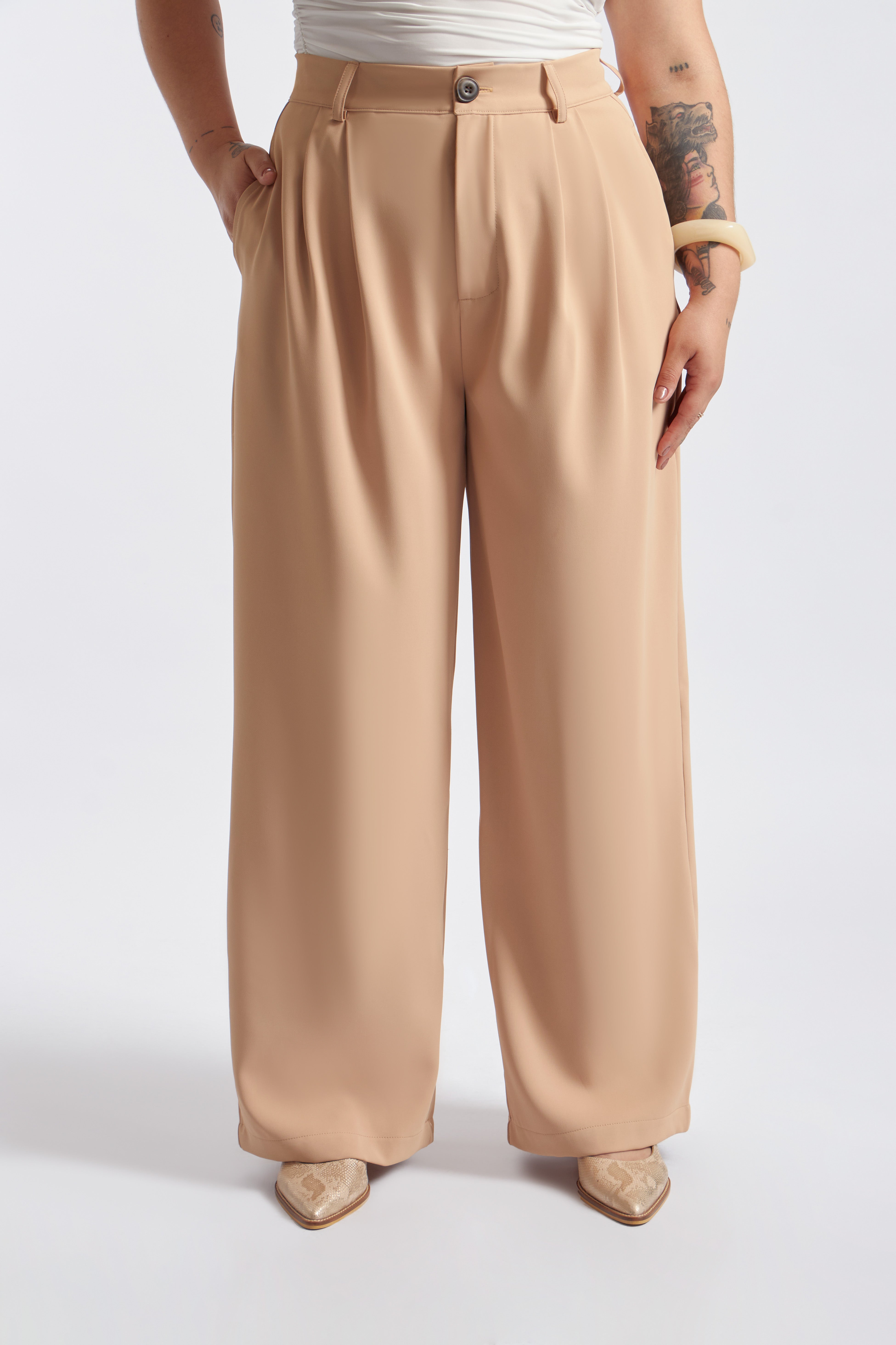 Pantalón Recto Sastre - Beige