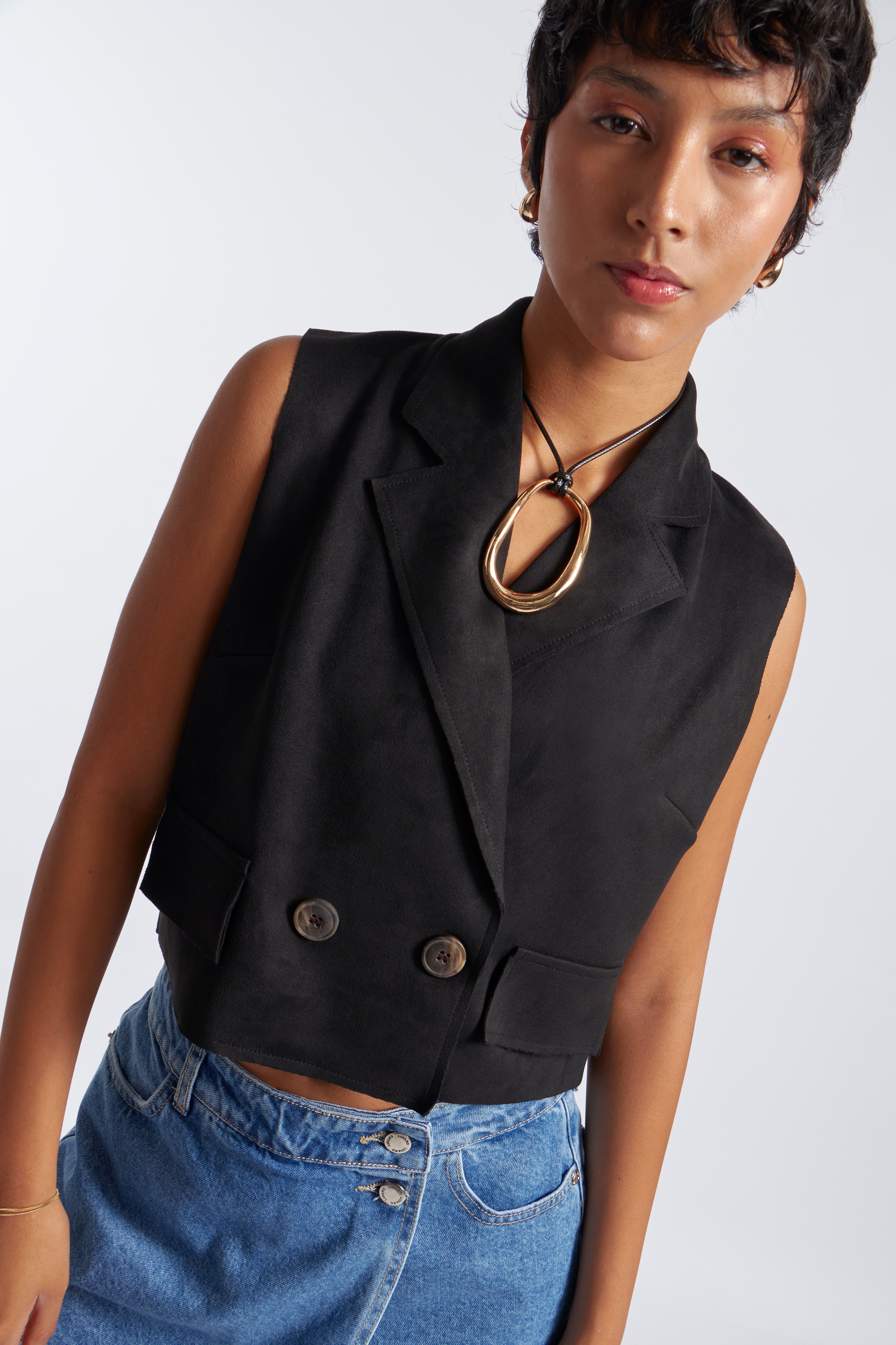 Chaleco Corto Suede - Negro
