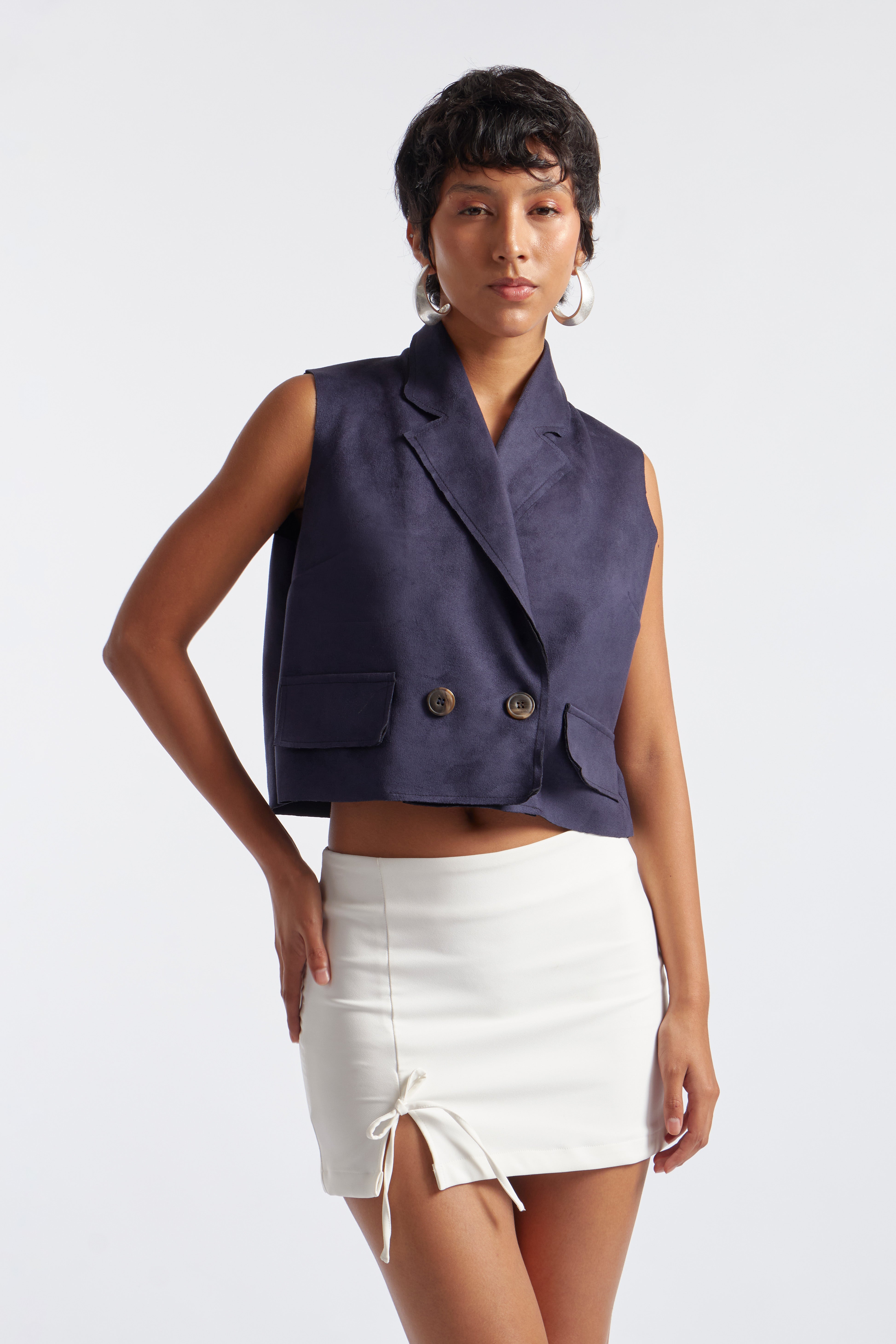 Chaleco Corto Suede - Azul Marino