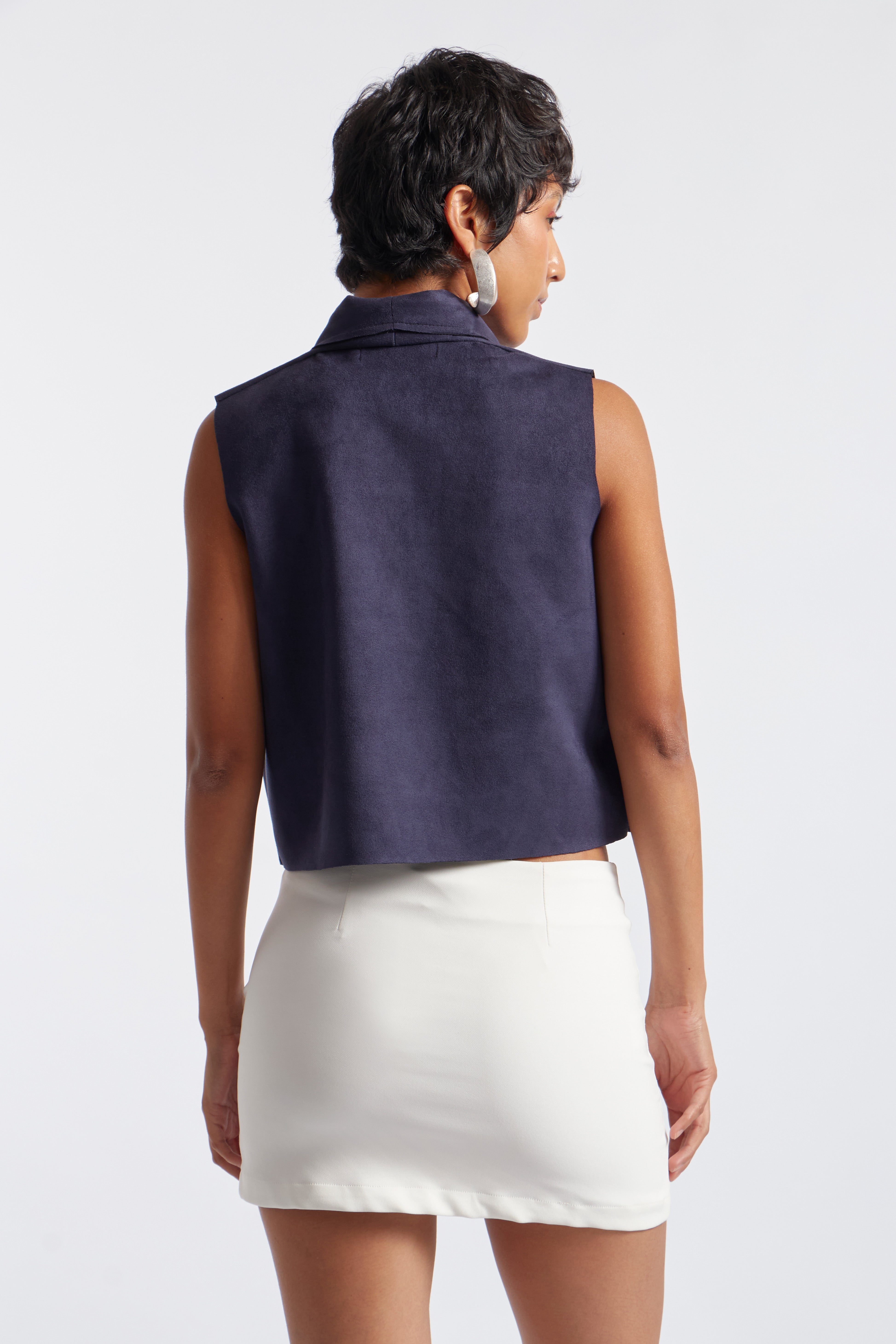 Chaleco Corto Suede - Azul Marino