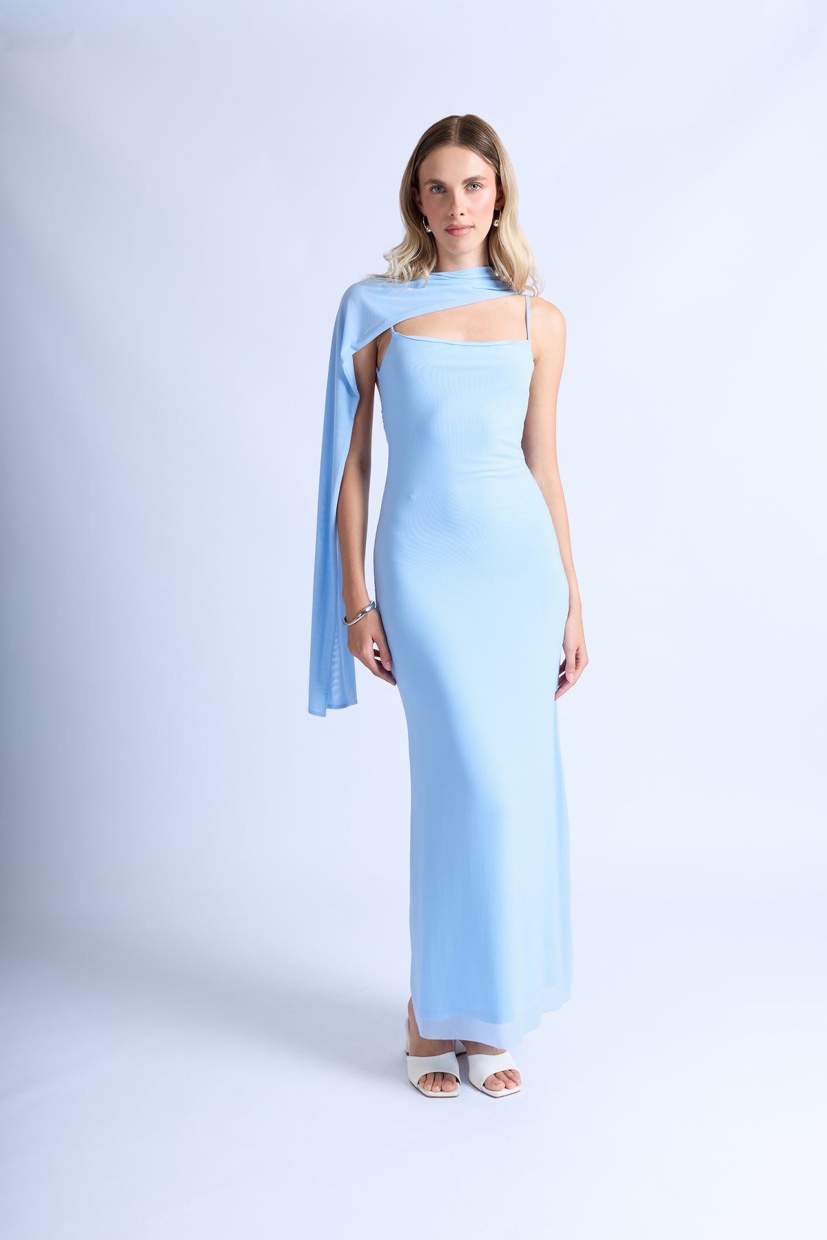 Vestido Tiras con Fular - Celeste