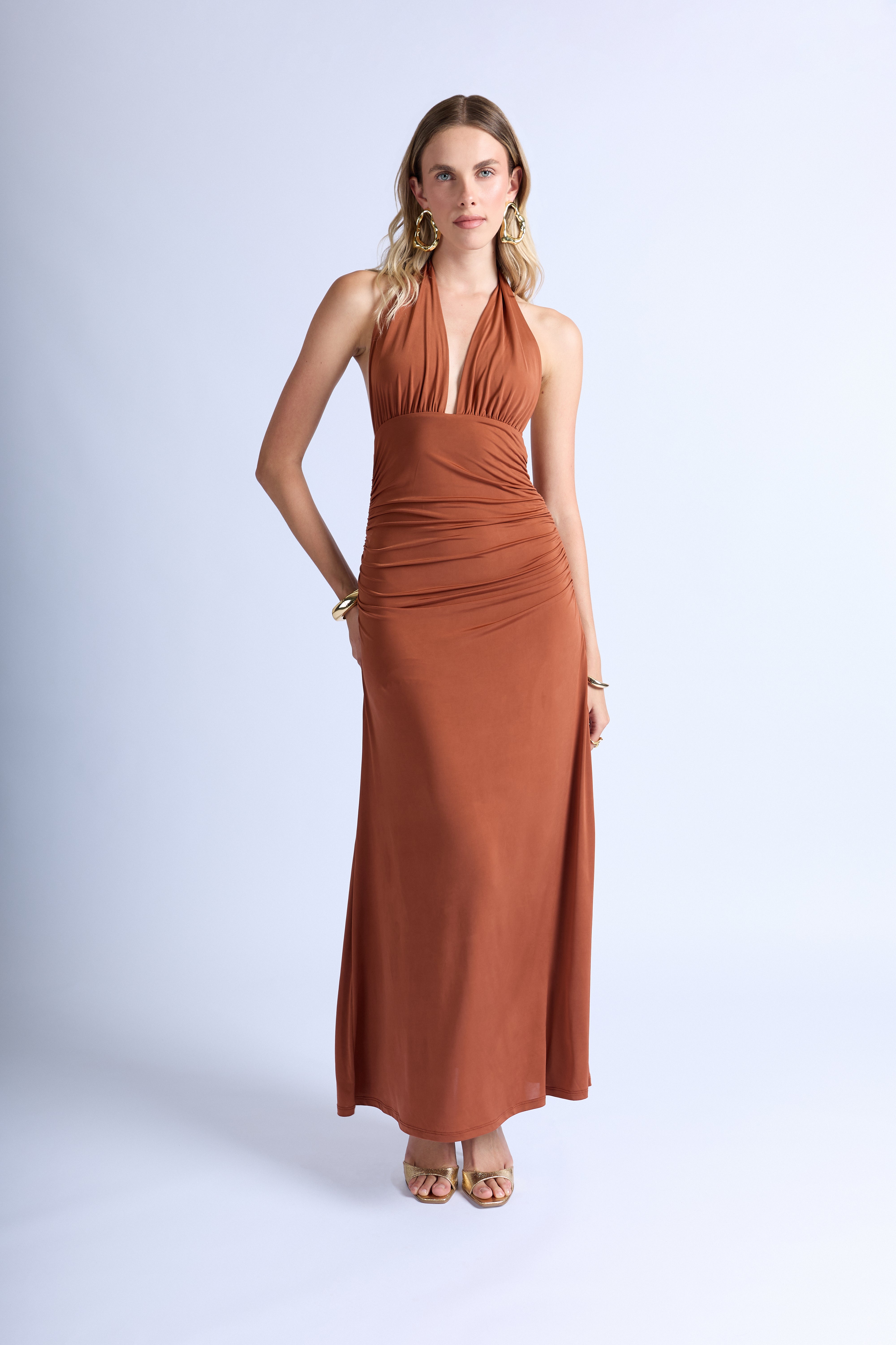 Vestido Halter Ribbon - Terracota