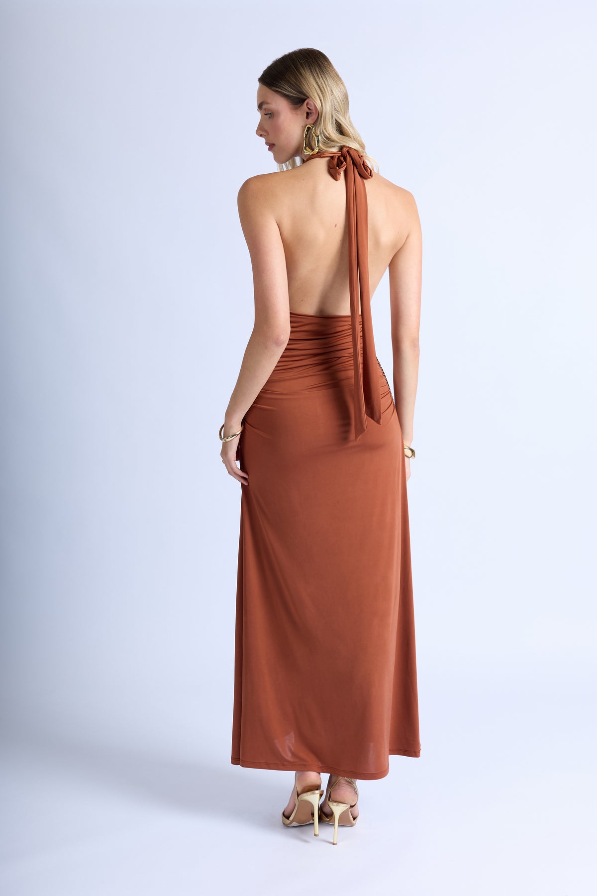 Vestido Halter Ribbon - Terracota