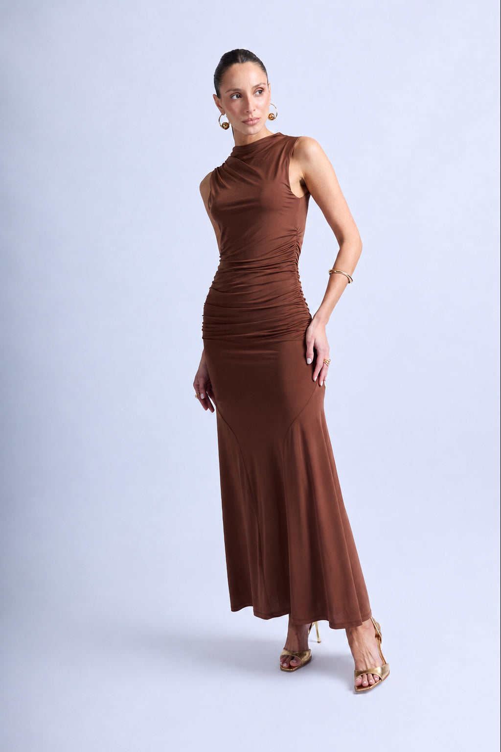 Vestido Largo Manga Cero - Marrón