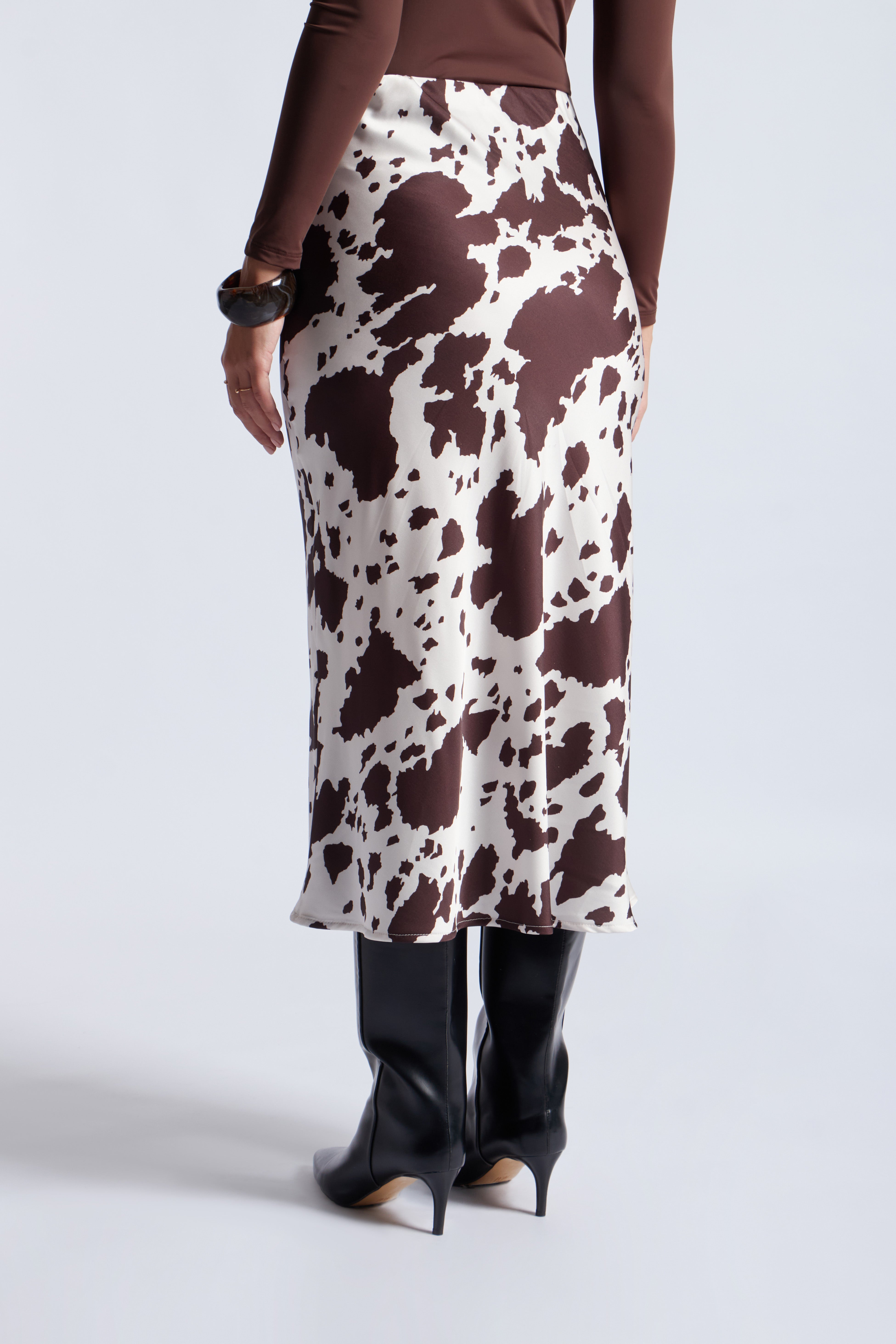 Falda Midi Satin - Print Vaca