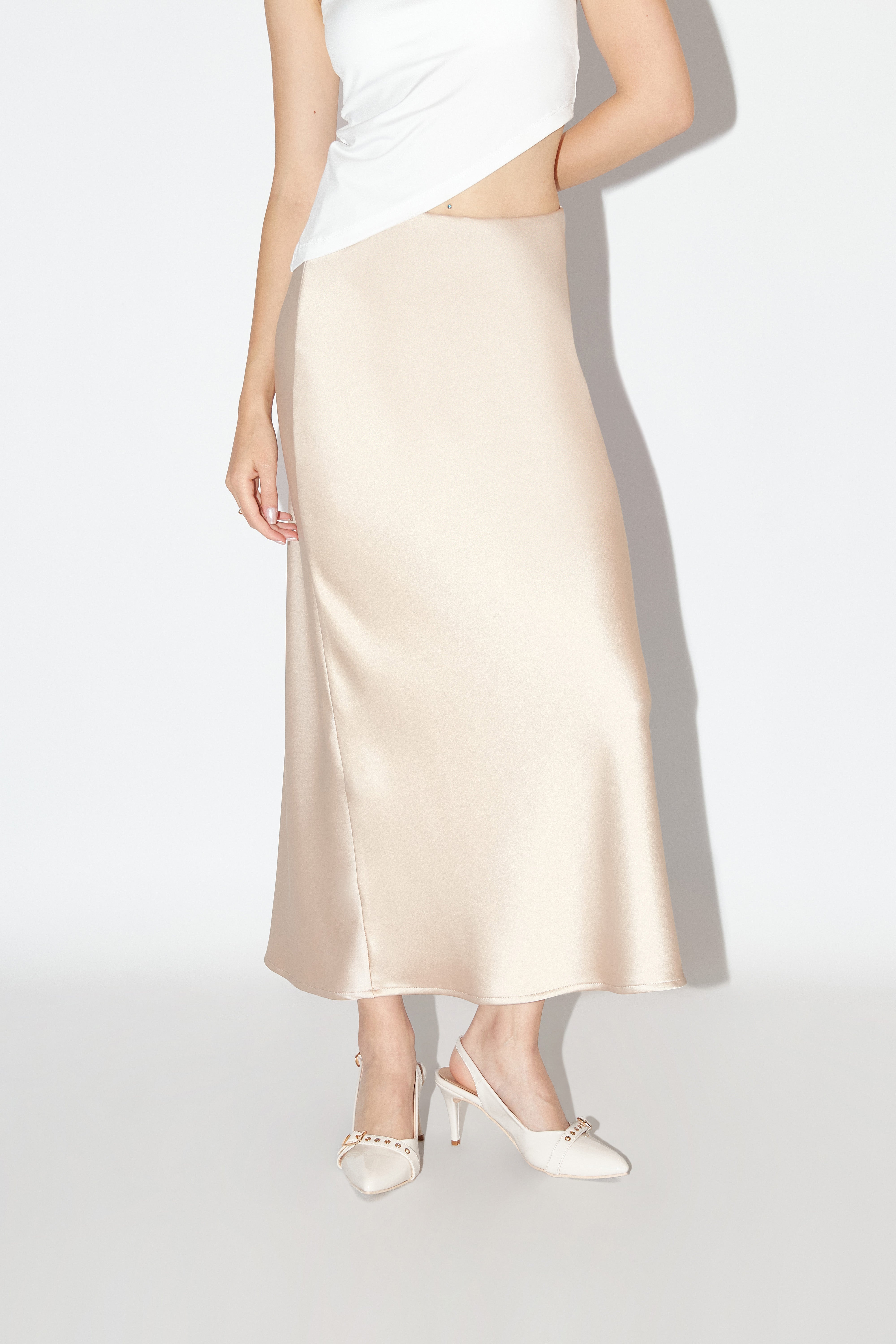 Falda Midi Satin - Champagne