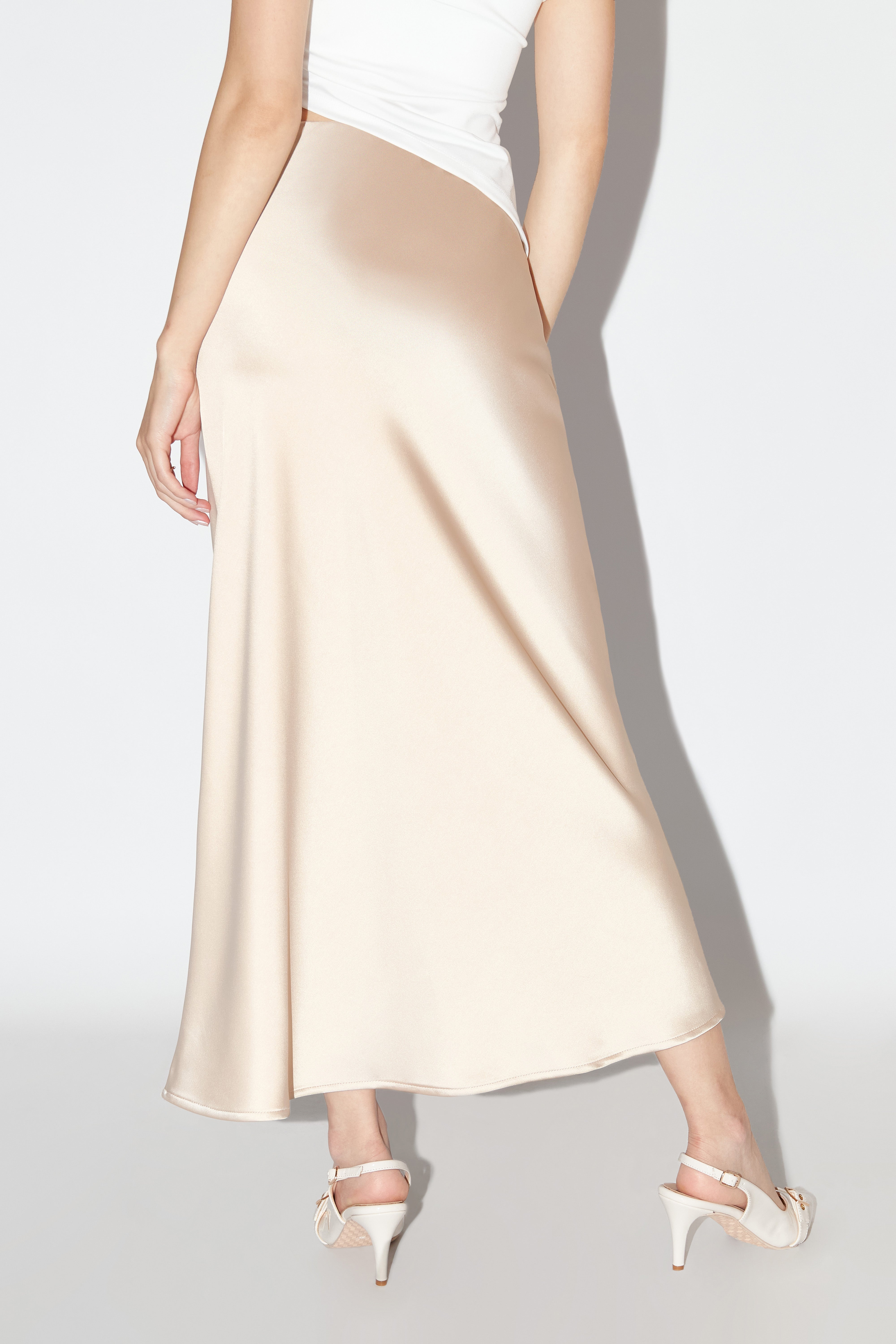 Falda Midi Satin - Champagne