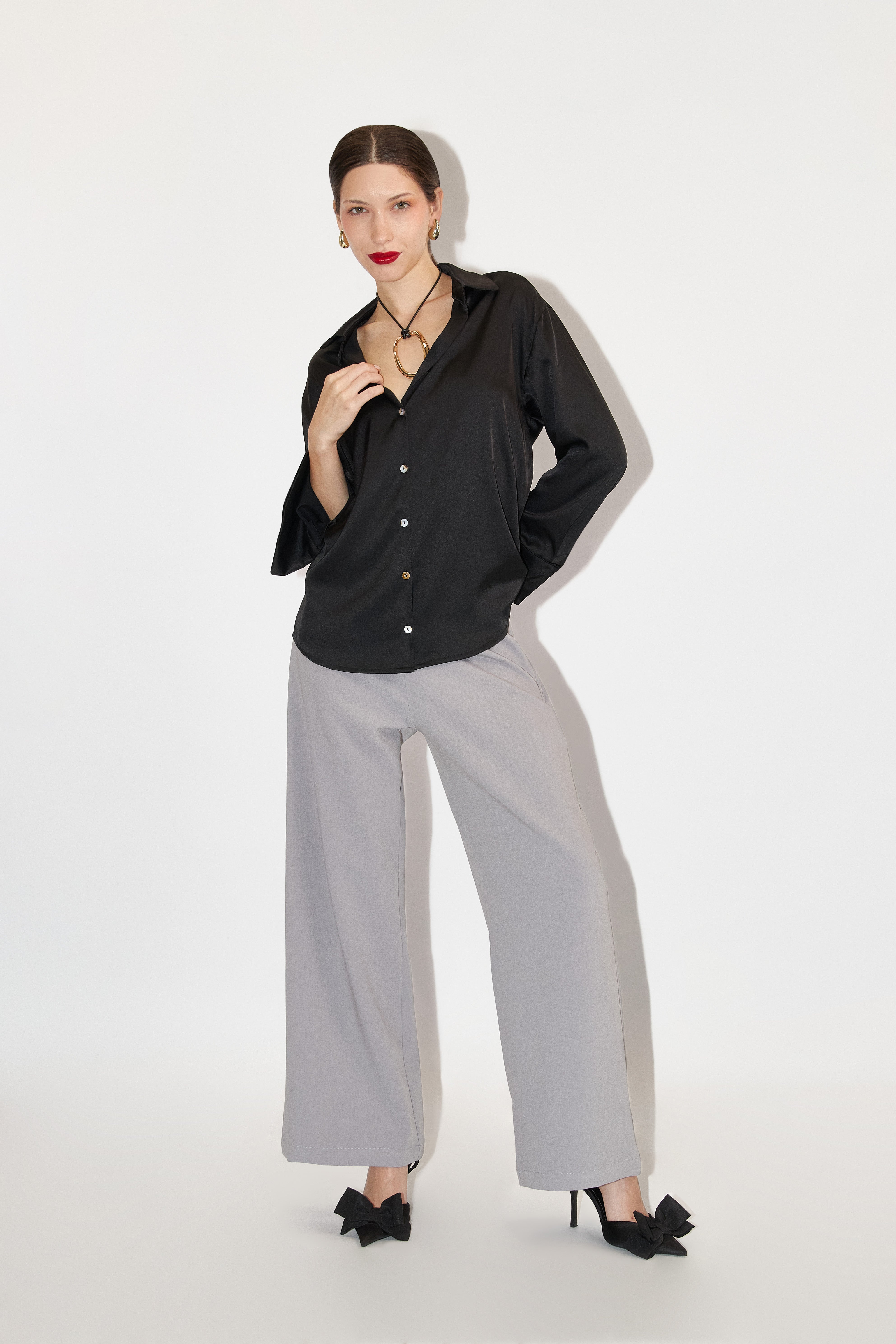 Blusa Básica Satinada - Negro