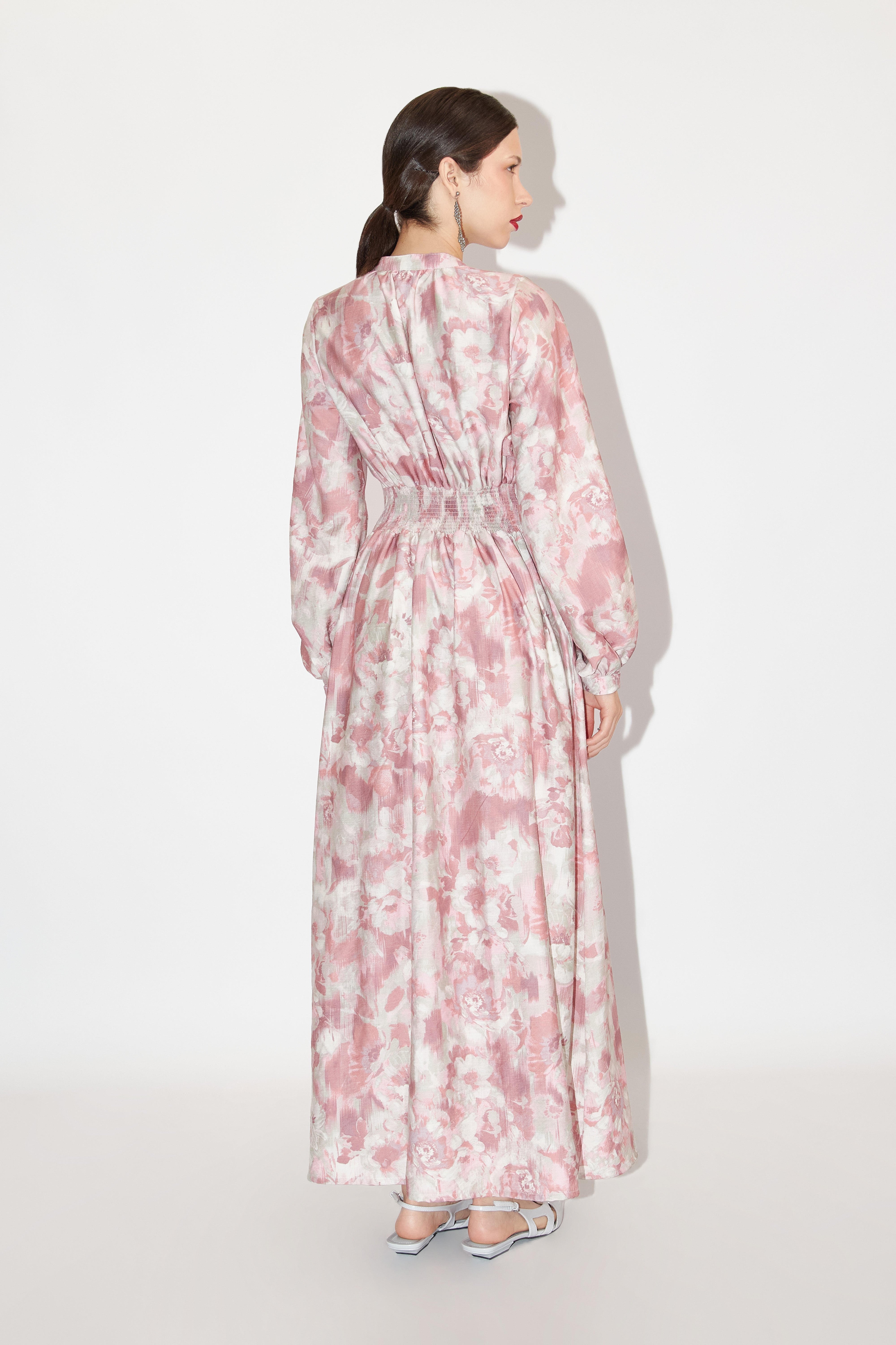 Vestido Midi Manga Larga - Estampado Flores Cereza