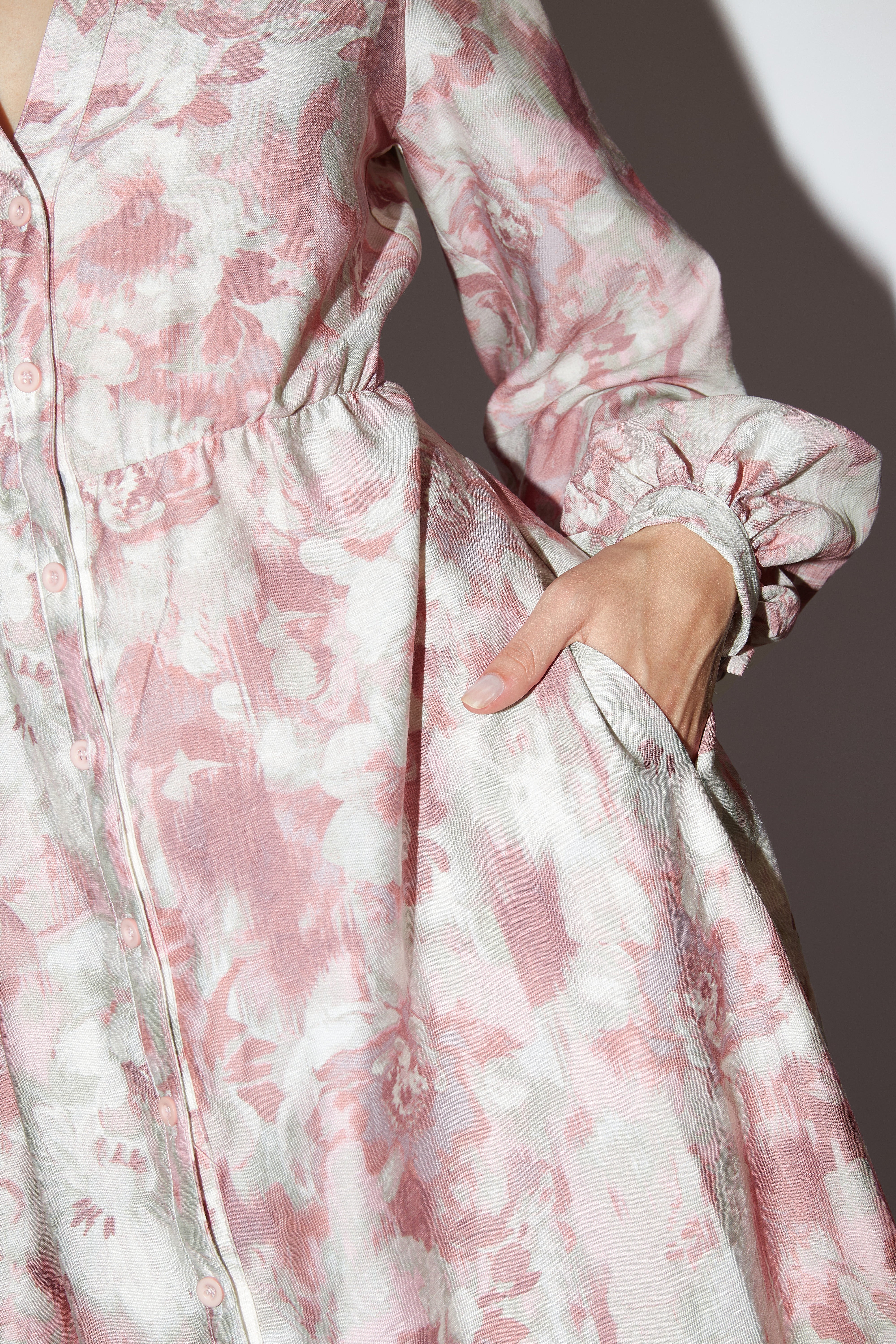 Vestido Midi Manga Larga - Estampado Flores Cereza