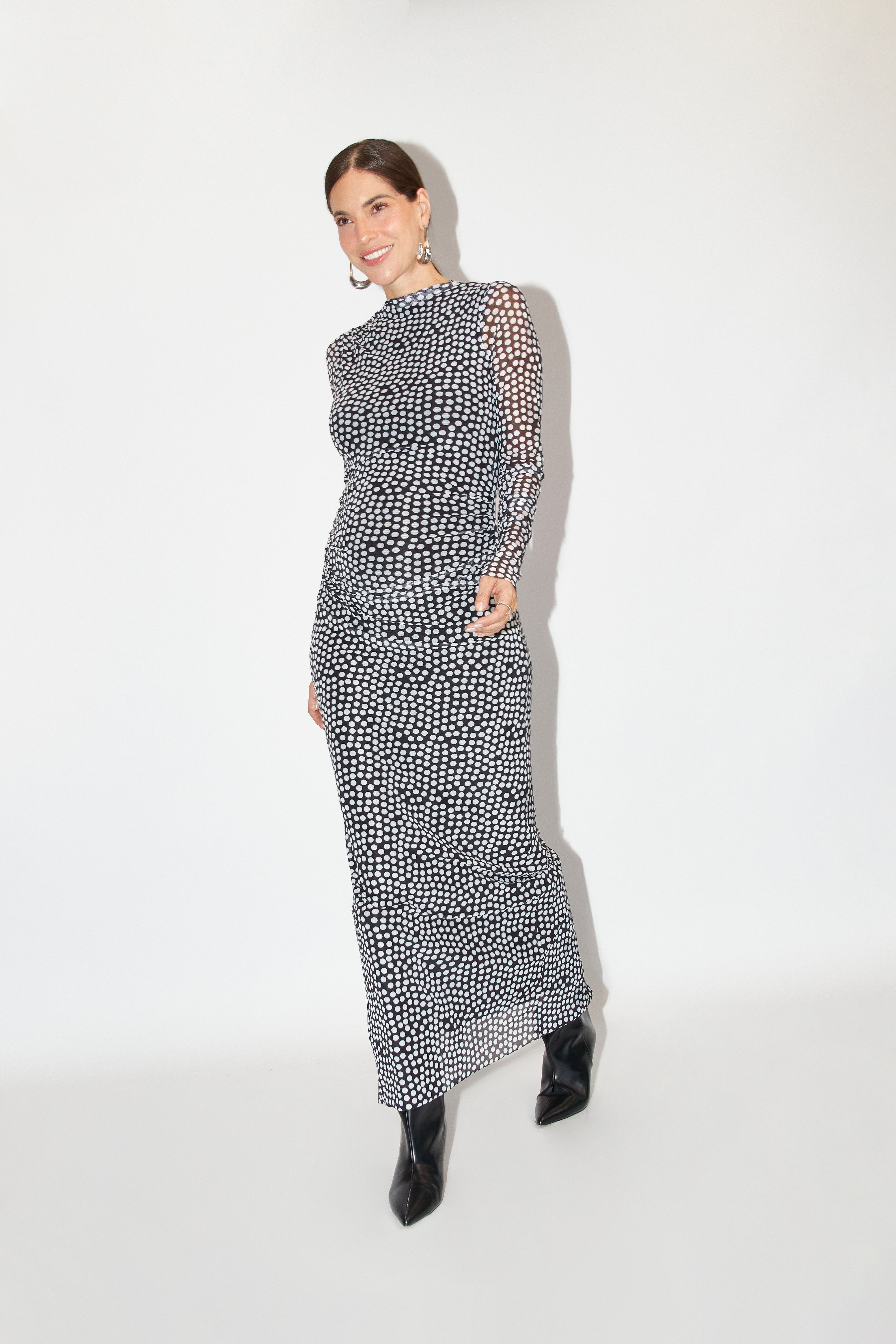 Vestido Cuello Cerrado - Estampado Lunares