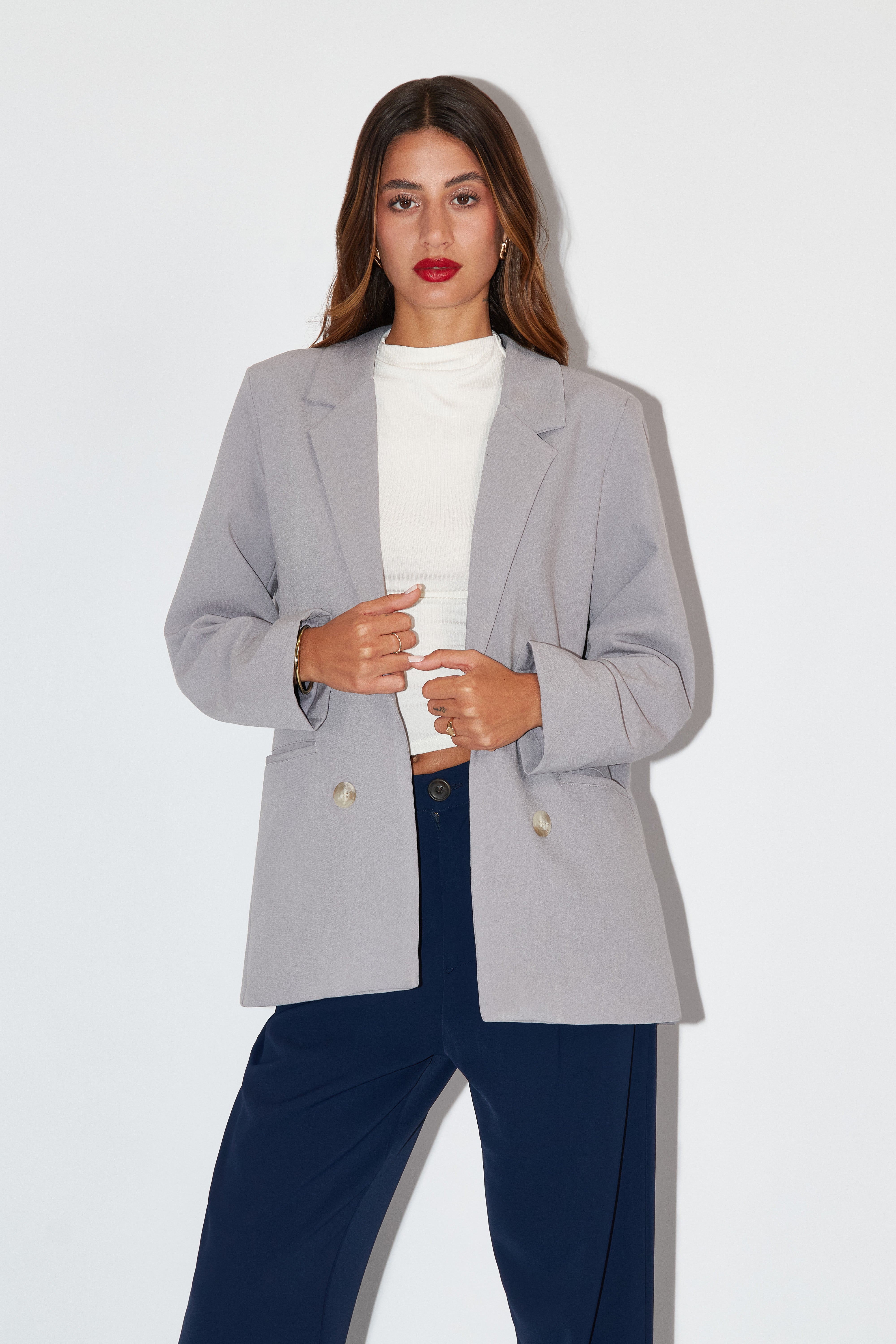 Blazer Cruzado Botones - Gris