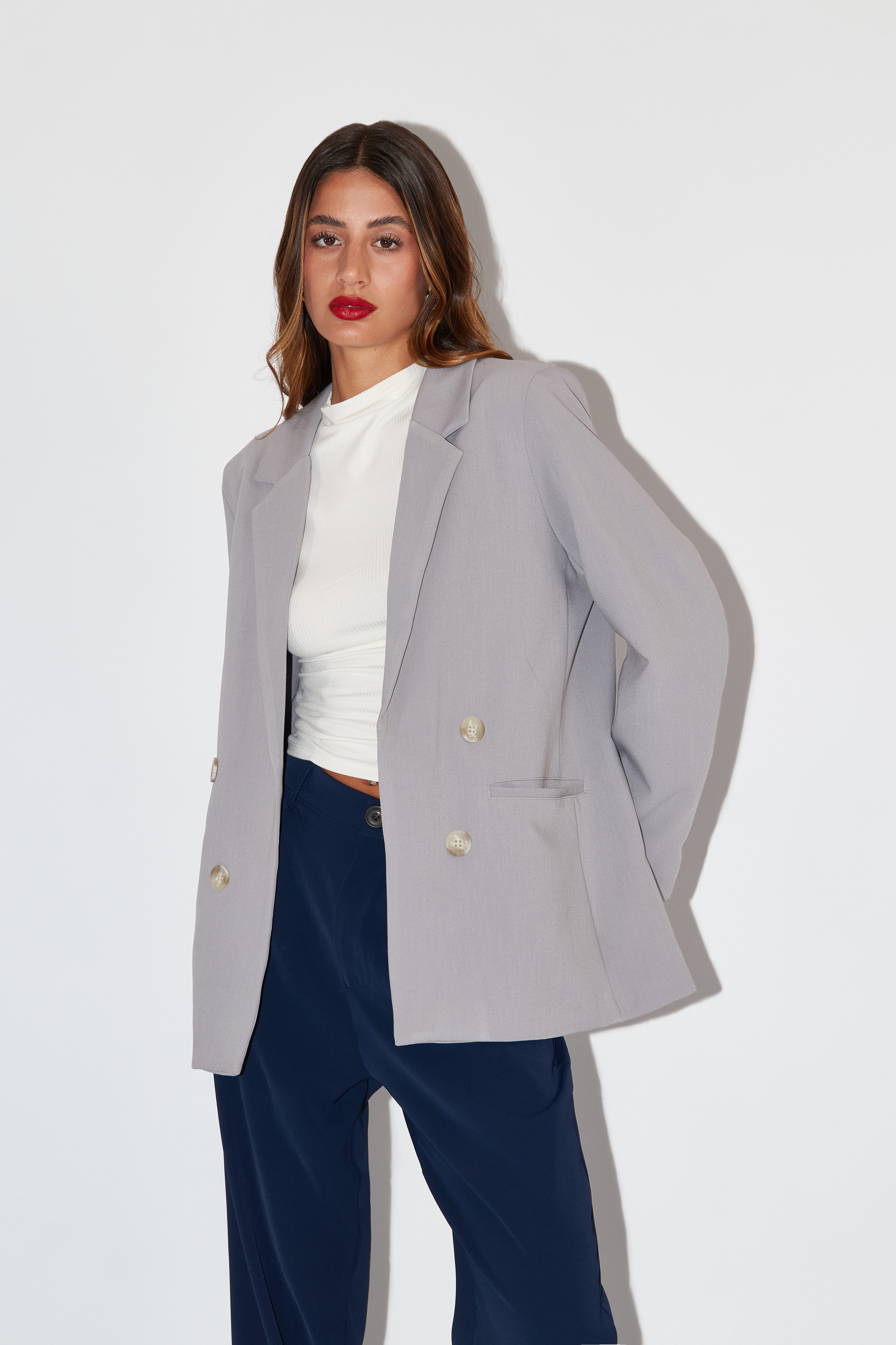 Blazer Cruzado Botones - Gris