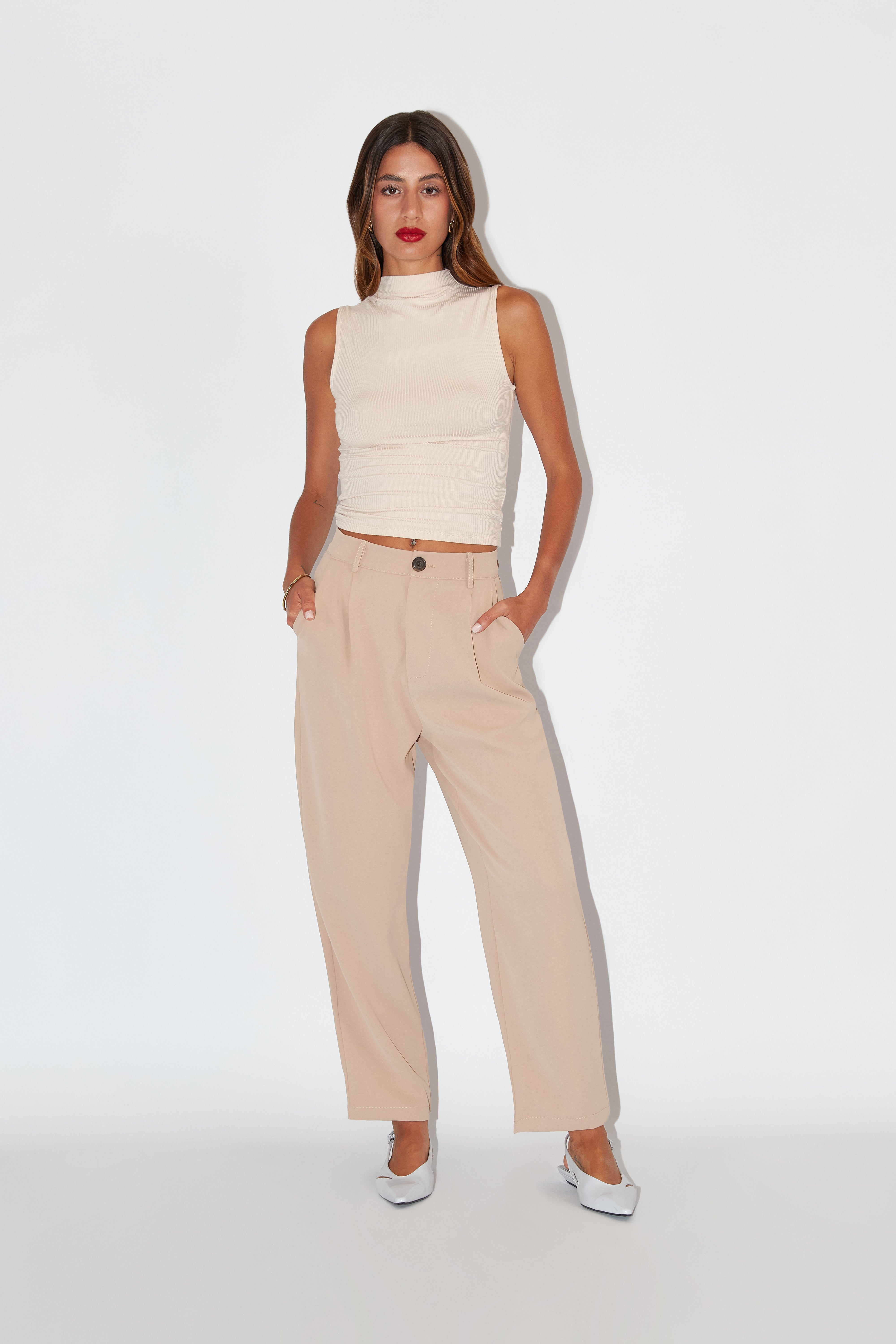 Pantalón Balloon Pinzas - Beige Claro