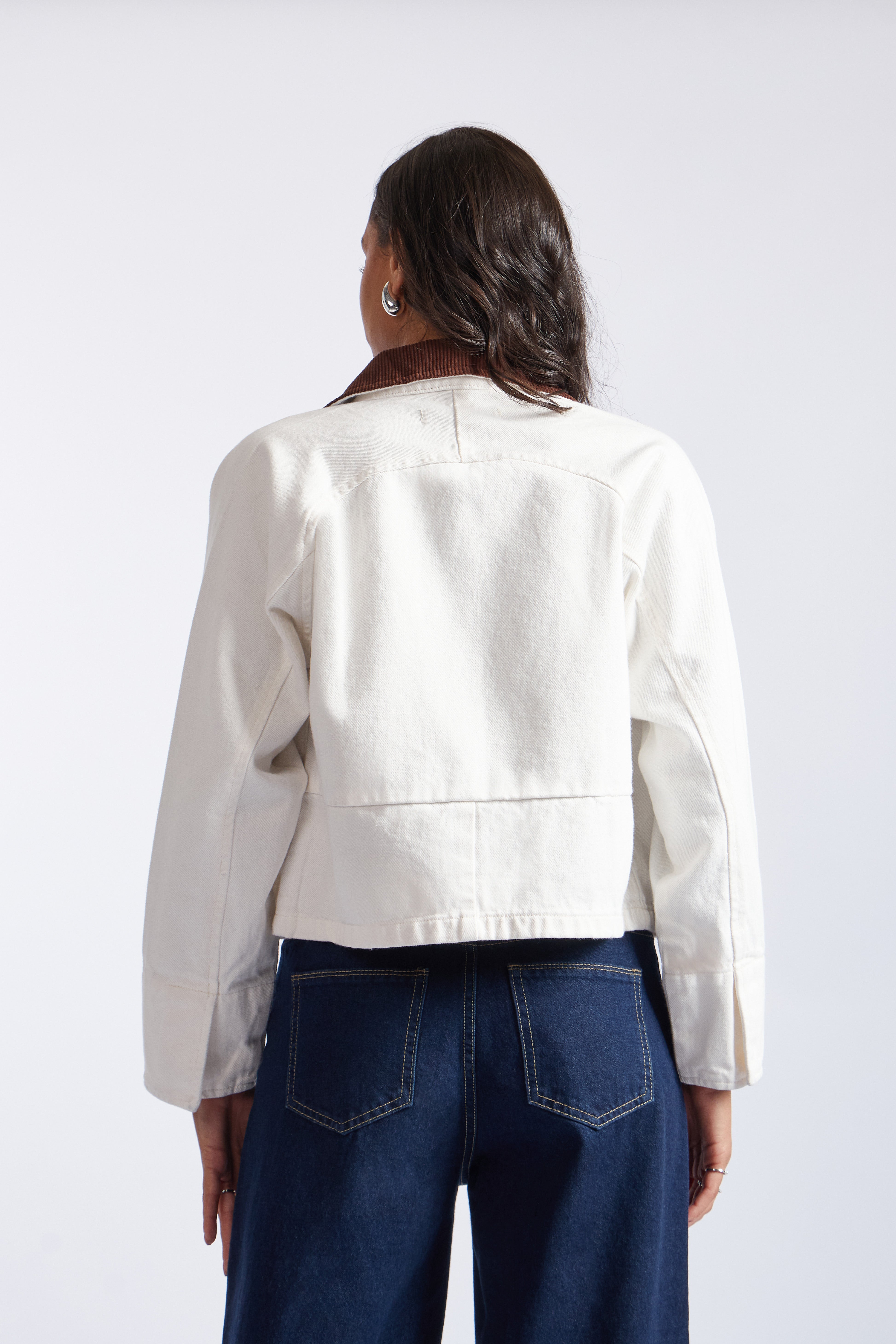 Casaca Denim Cuello Corduroy - Ecru