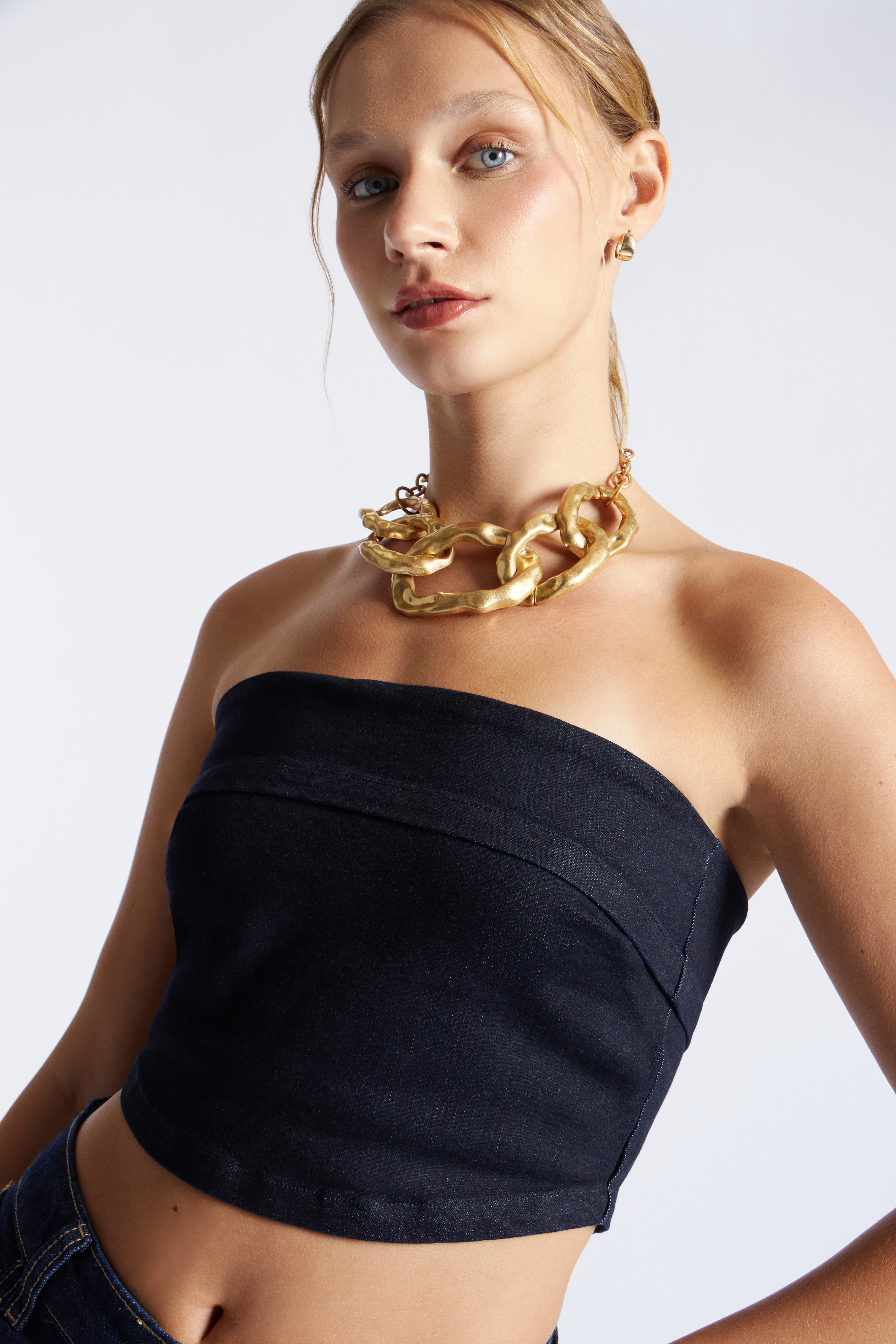 Top Denim Strapless - Azul Índigo