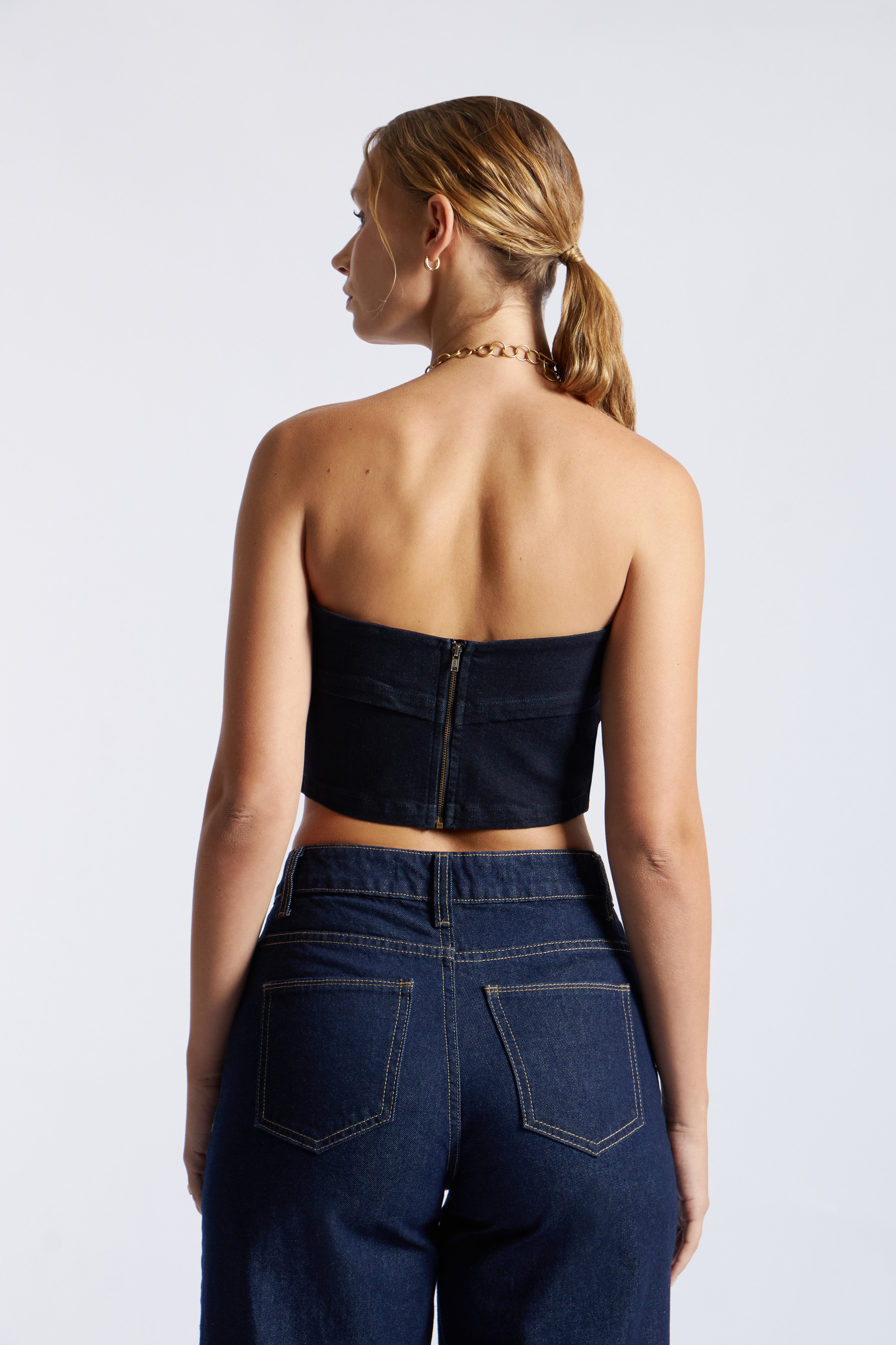 Top Denim Strapless - Azul Índigo