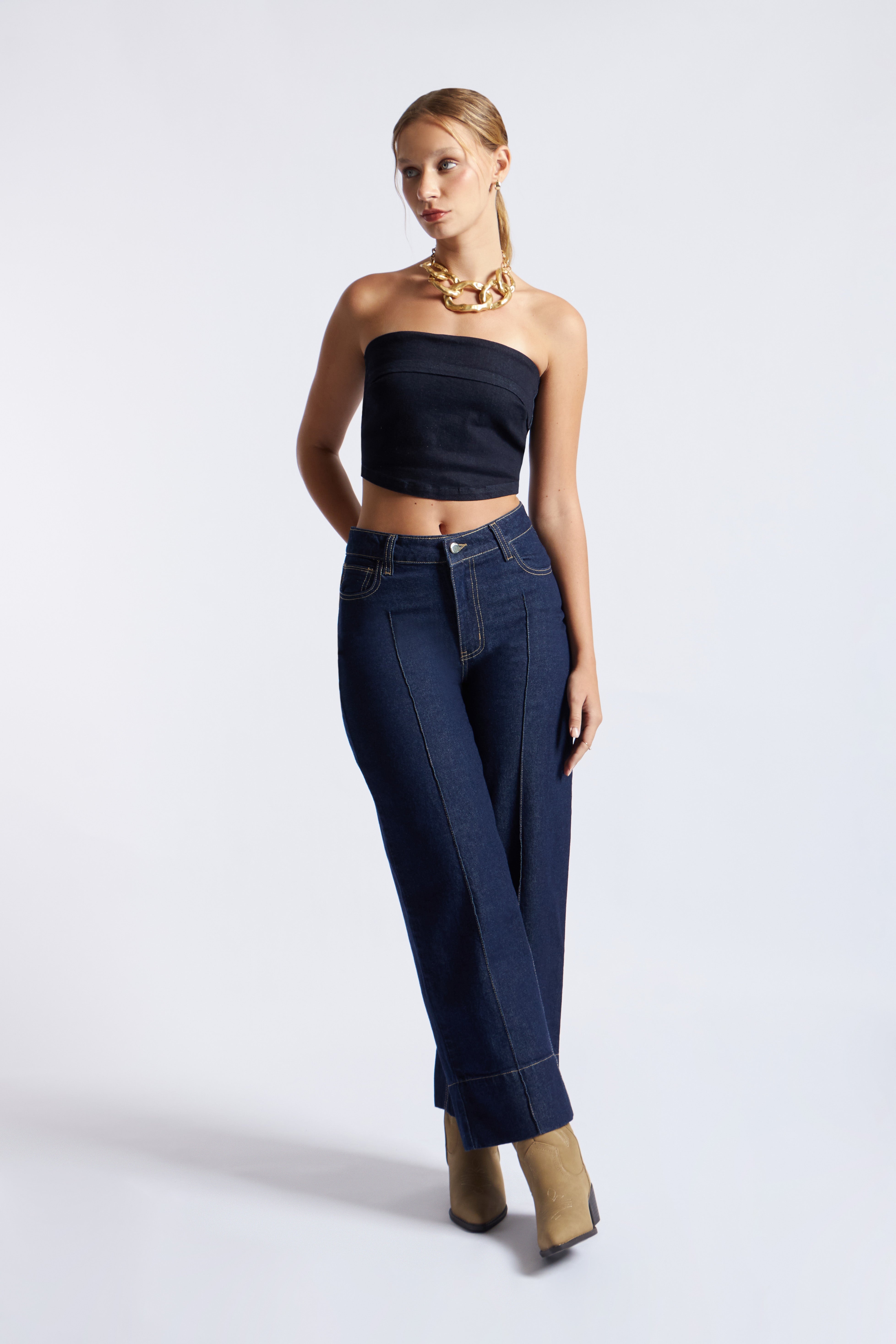 Top Denim Strapless - Azul Índigo