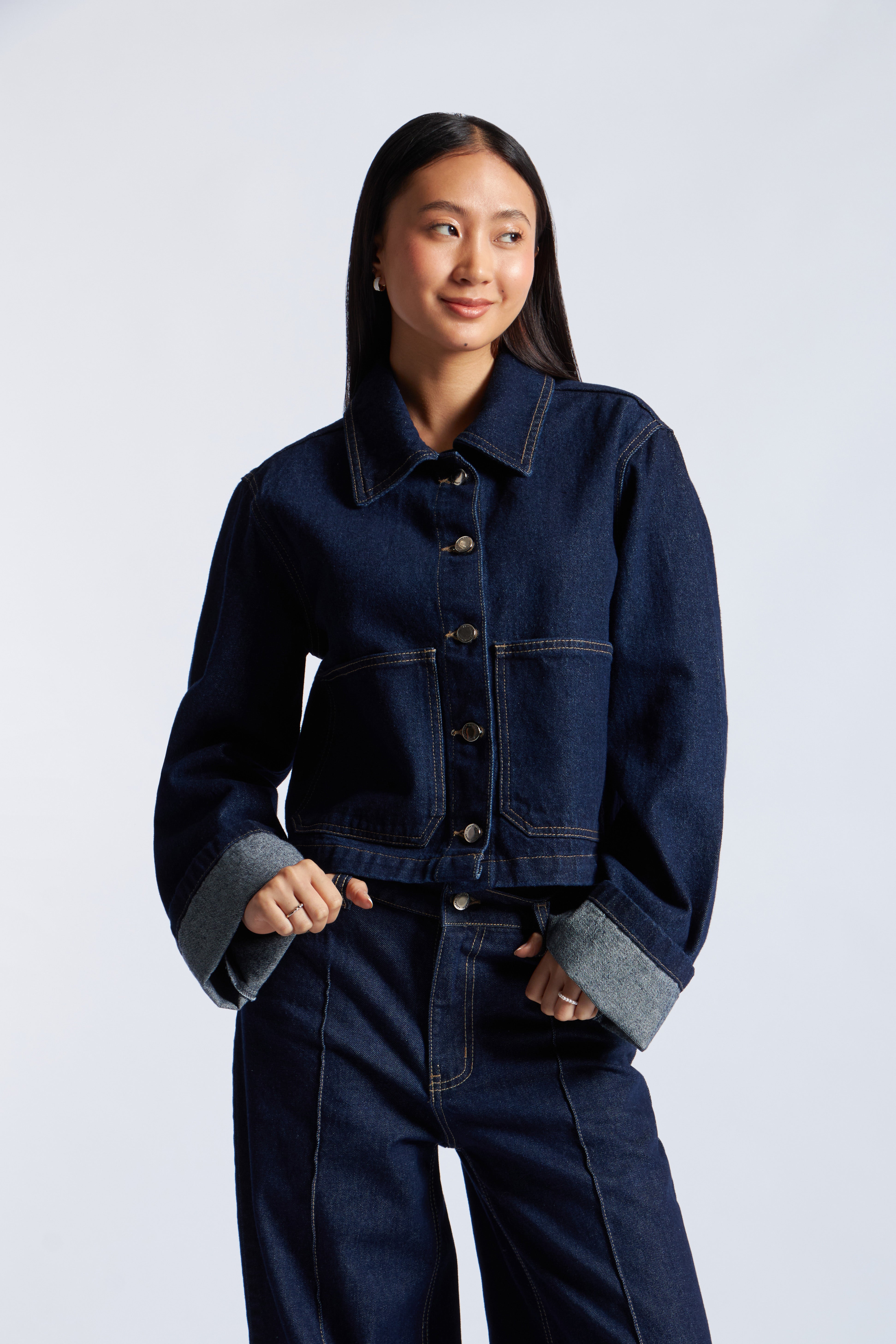 Casaca Denim Manga Doblada - Azul Índigo