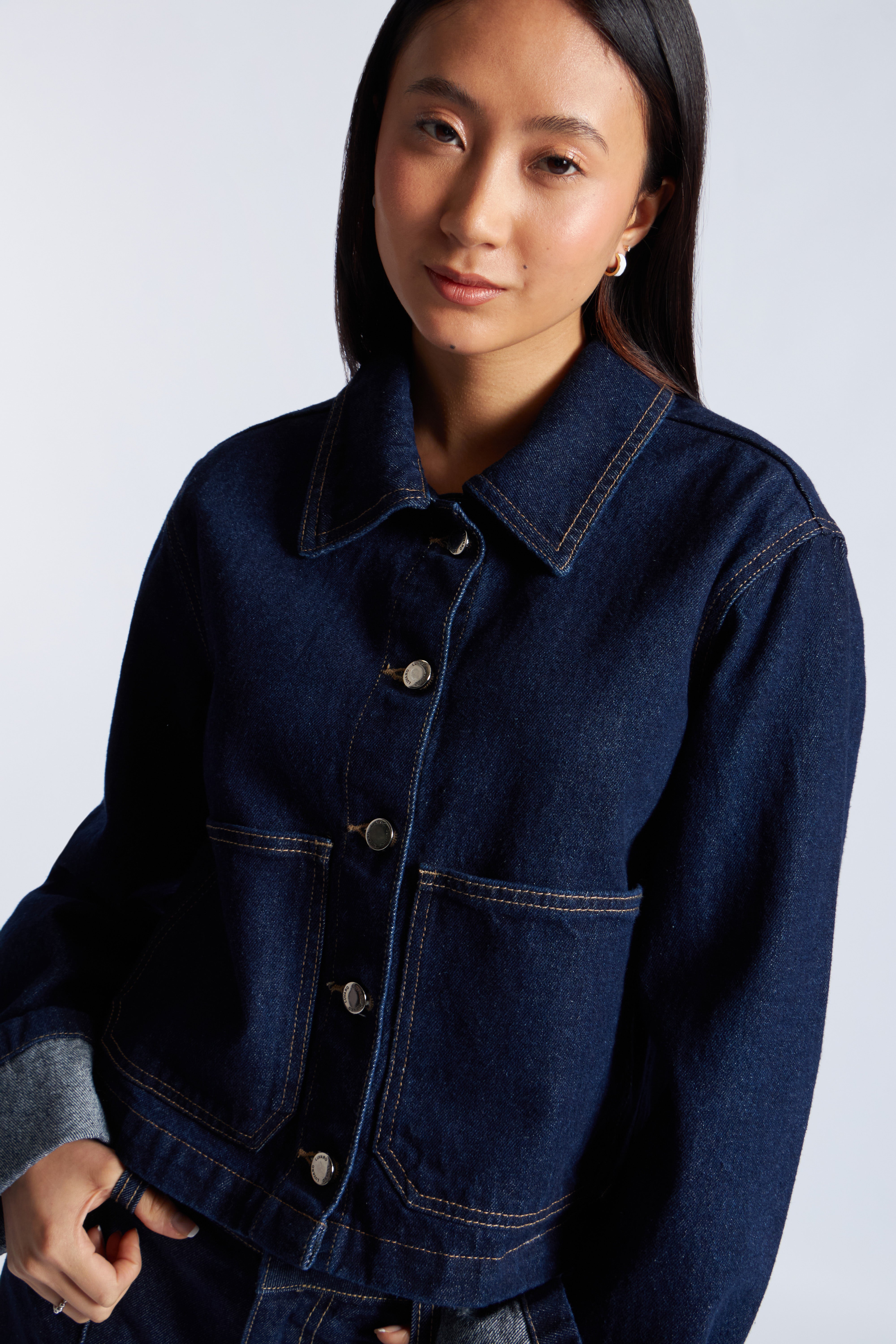 Casaca Denim Manga Doblada - Azul Índigo