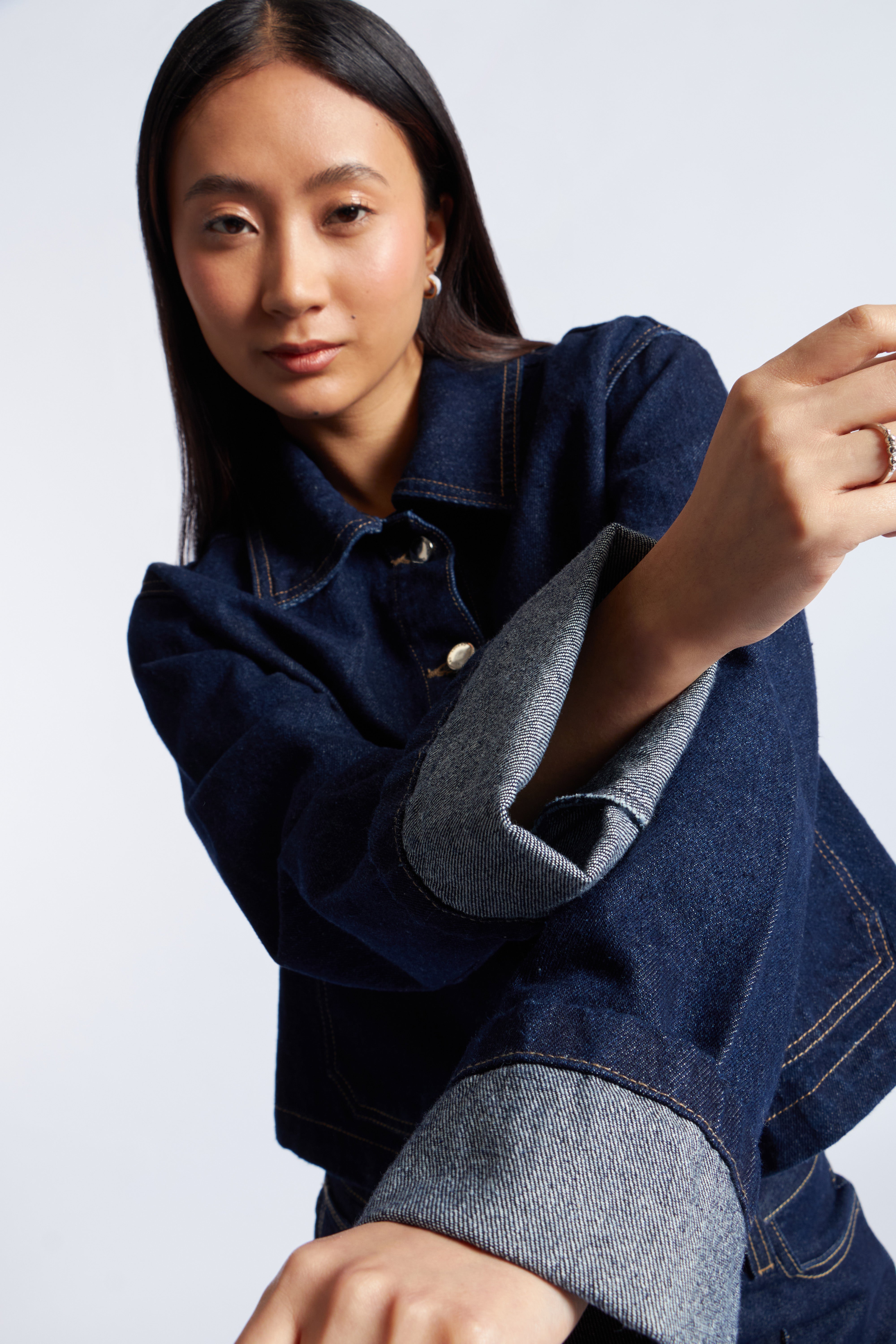 Casaca Denim Manga Doblada - Azul Índigo