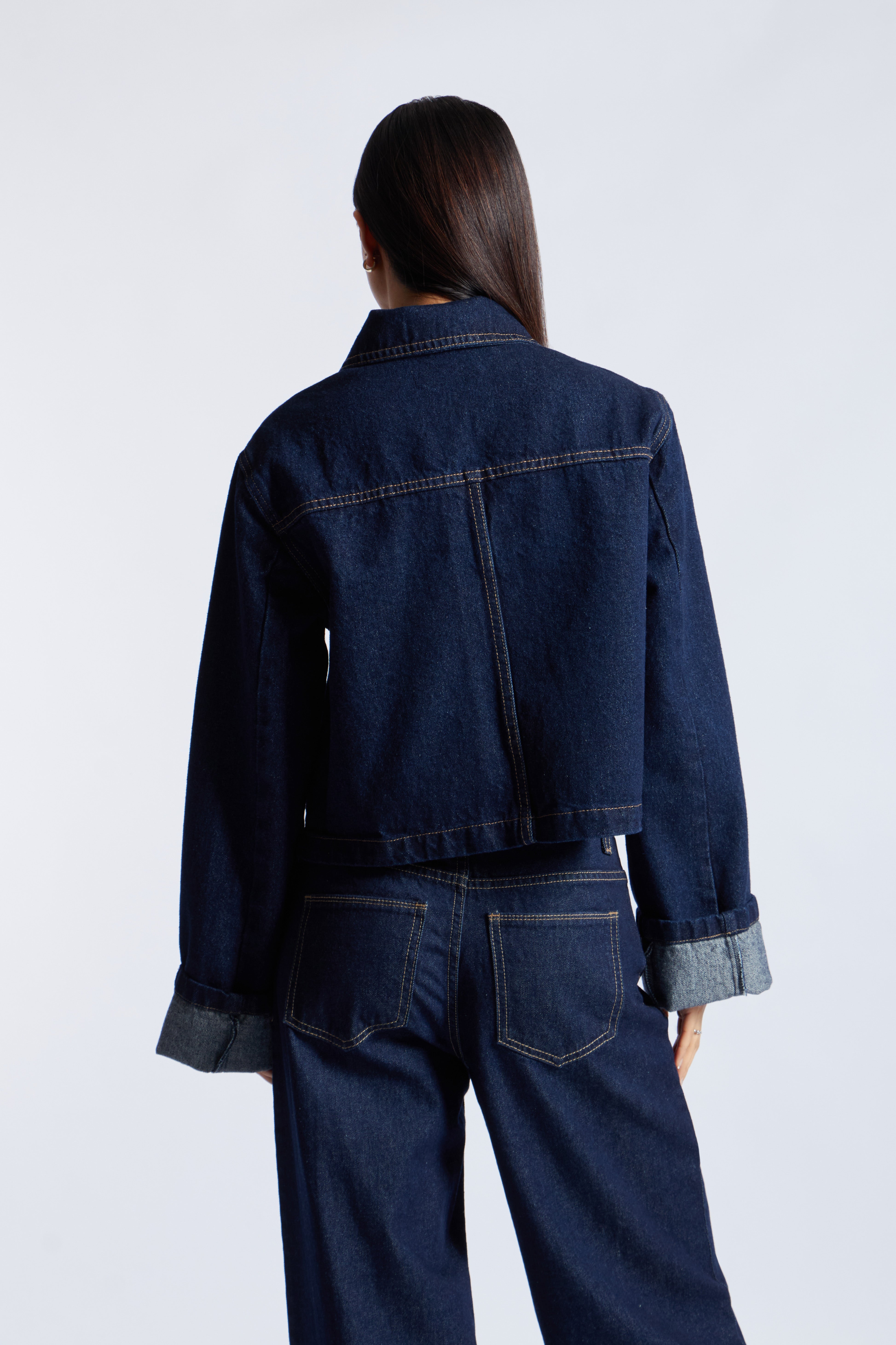 Casaca Denim Manga Doblada - Azul Índigo