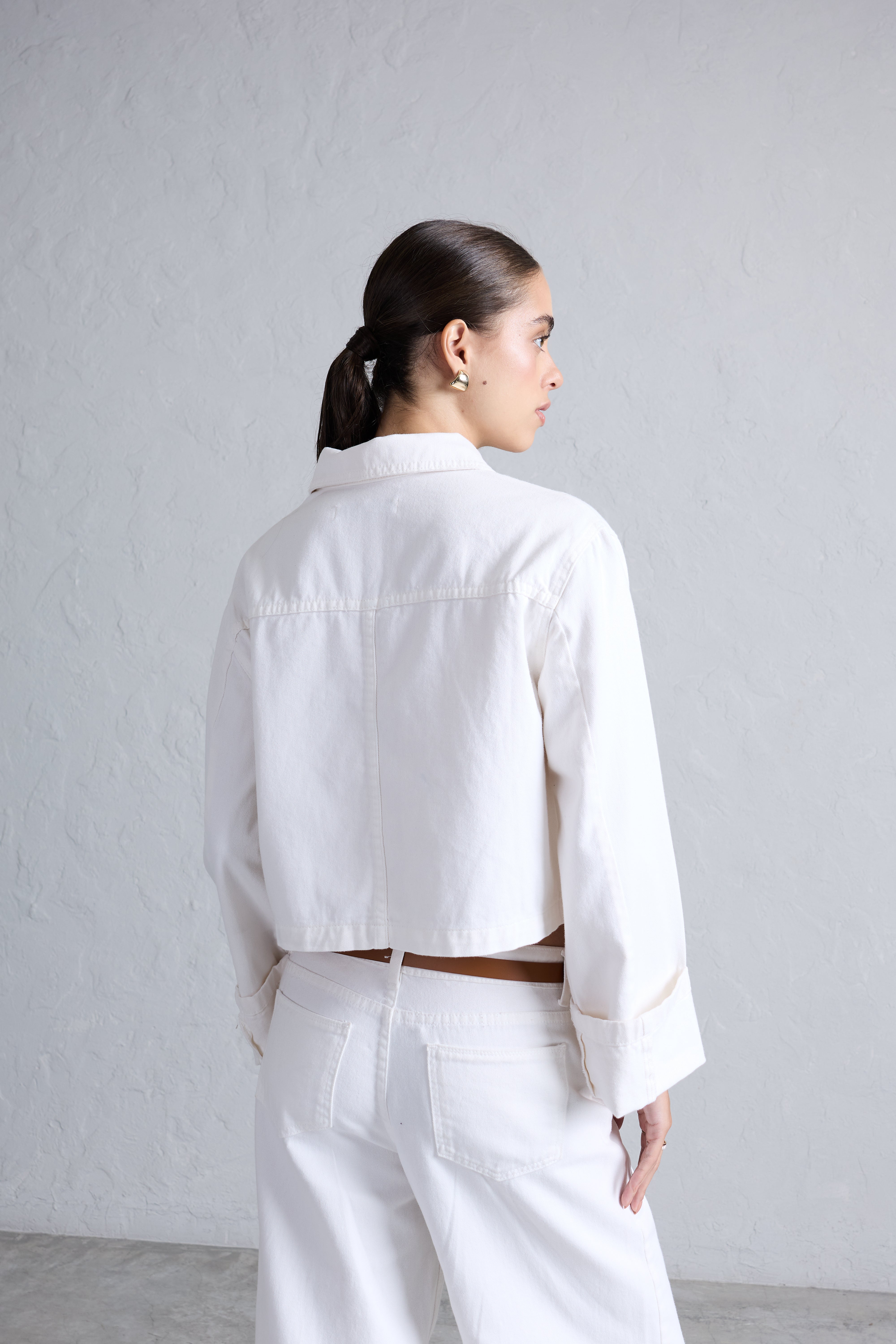 Casaca Denim Manga Doblada - Ecru