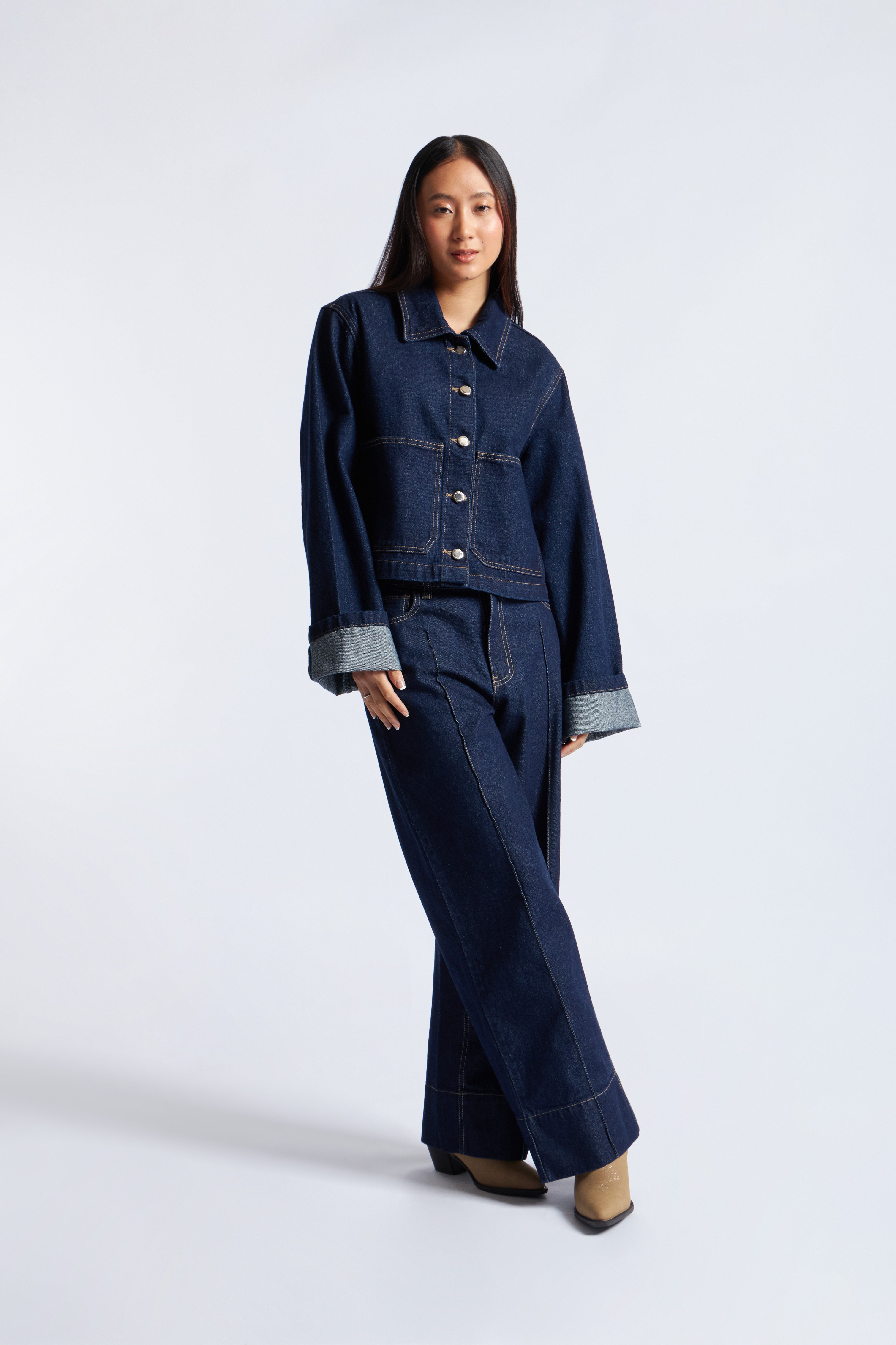 Casaca Denim Manga Doblada - Azul Índigo